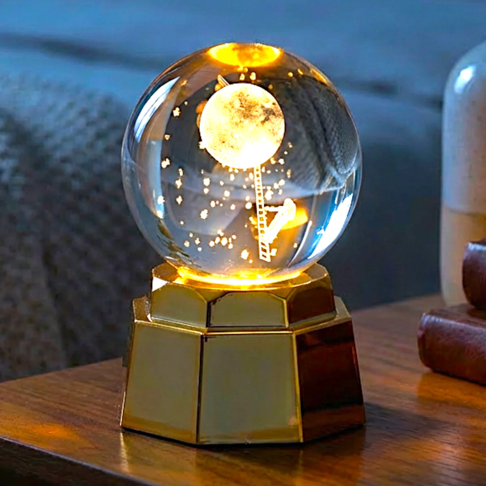 3d crystal moveable globe golden base china - Image 3