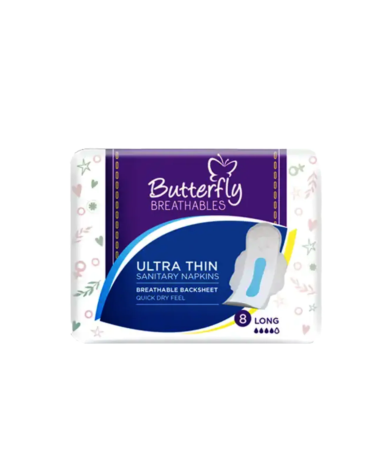 butterfly pad breathables ultra thin long sanitary napkins 8pc