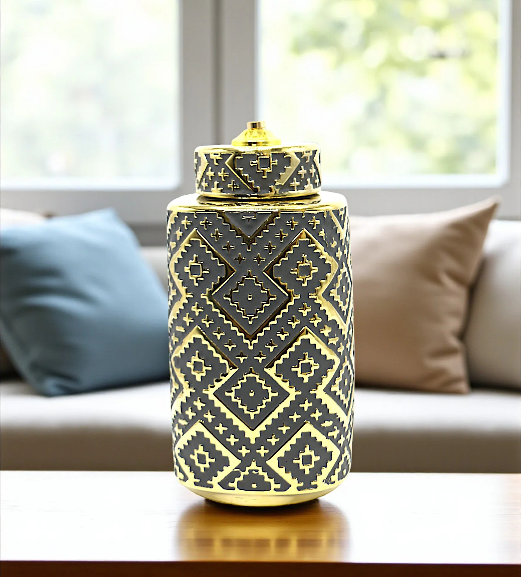 ceramic candy jar black & gloden large china