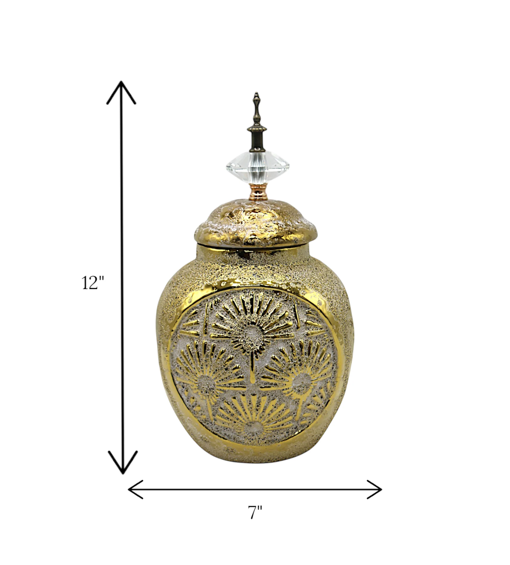 ceramic gray & golden floral candy jar medium china - Image 2