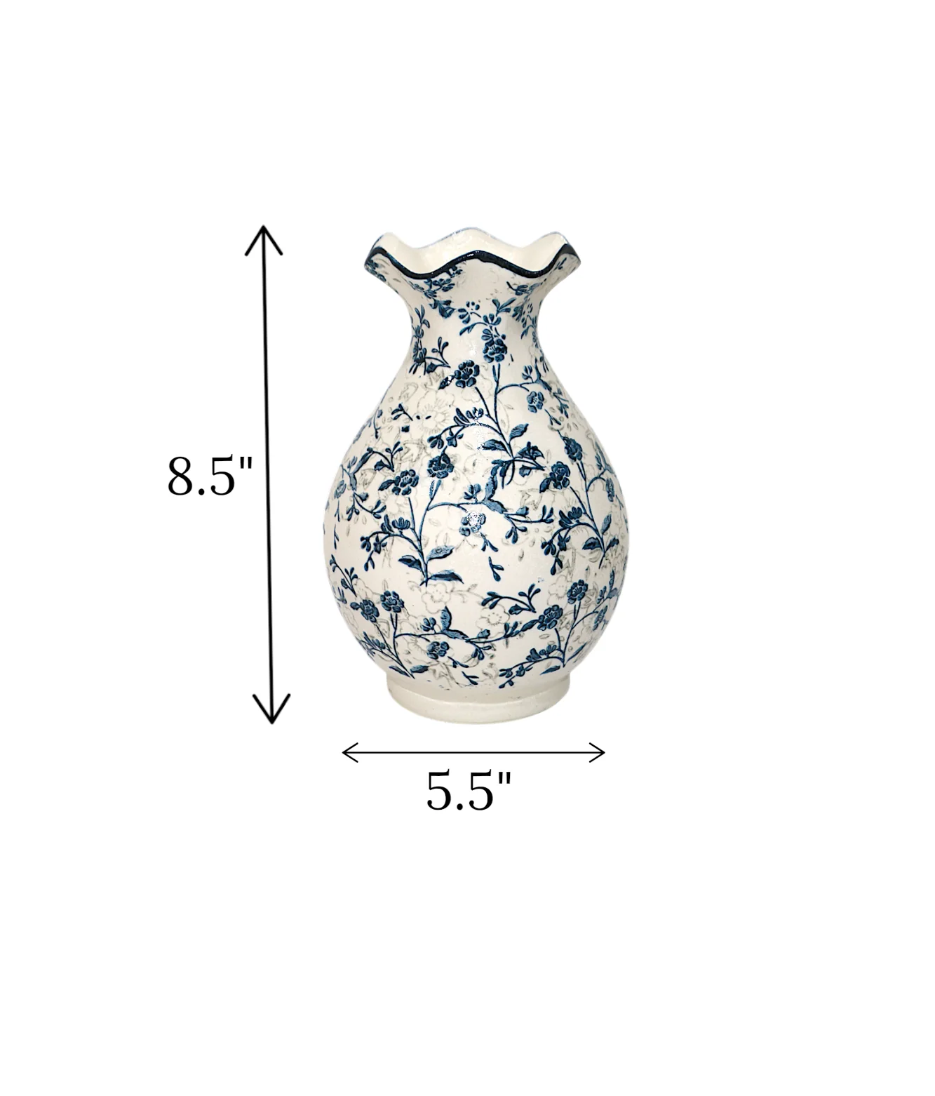 ceramic pottery vase white & blue medium china 8.5x5.5 - Image 2