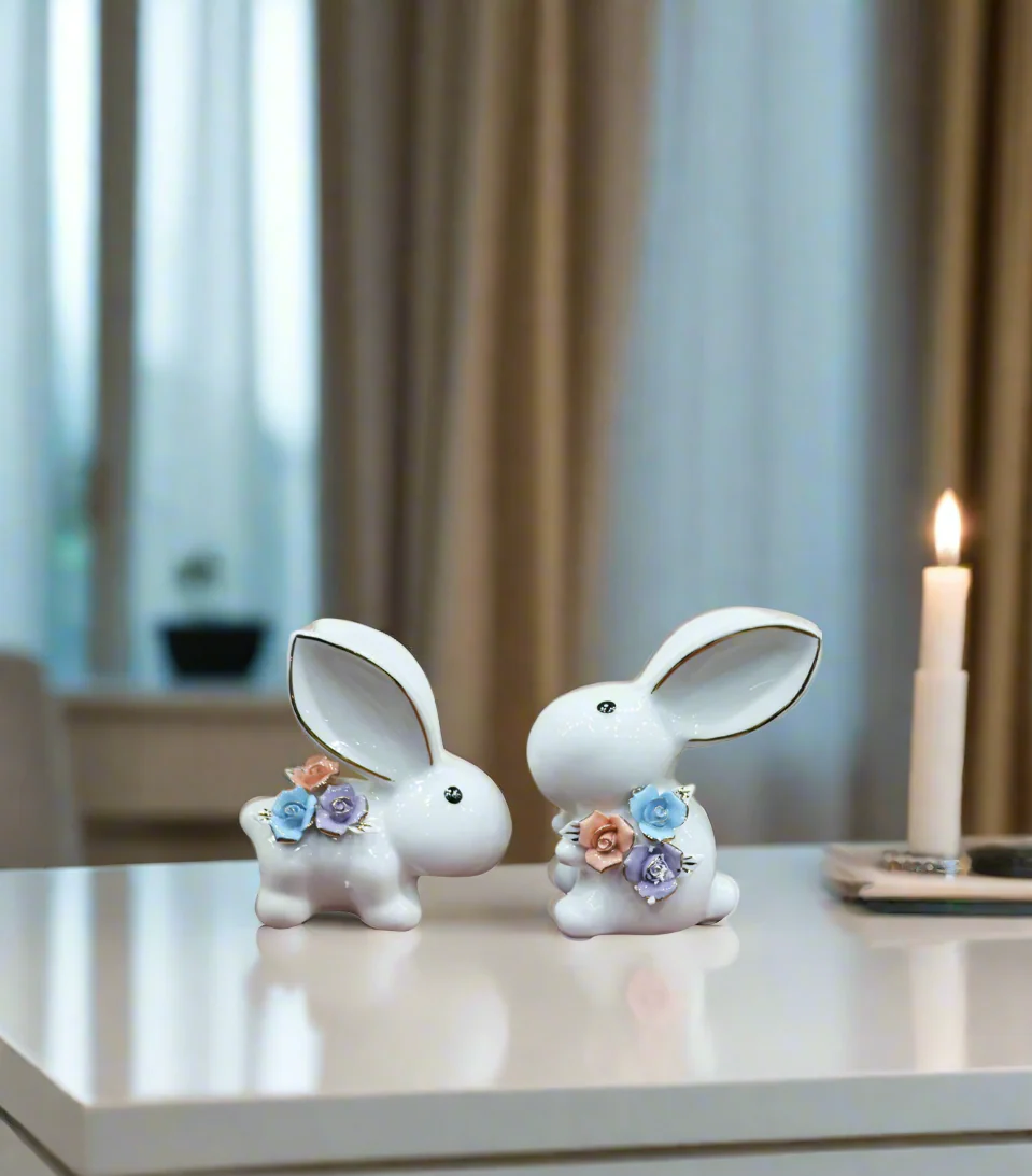 ceramic statue rabit embossed flower china d334