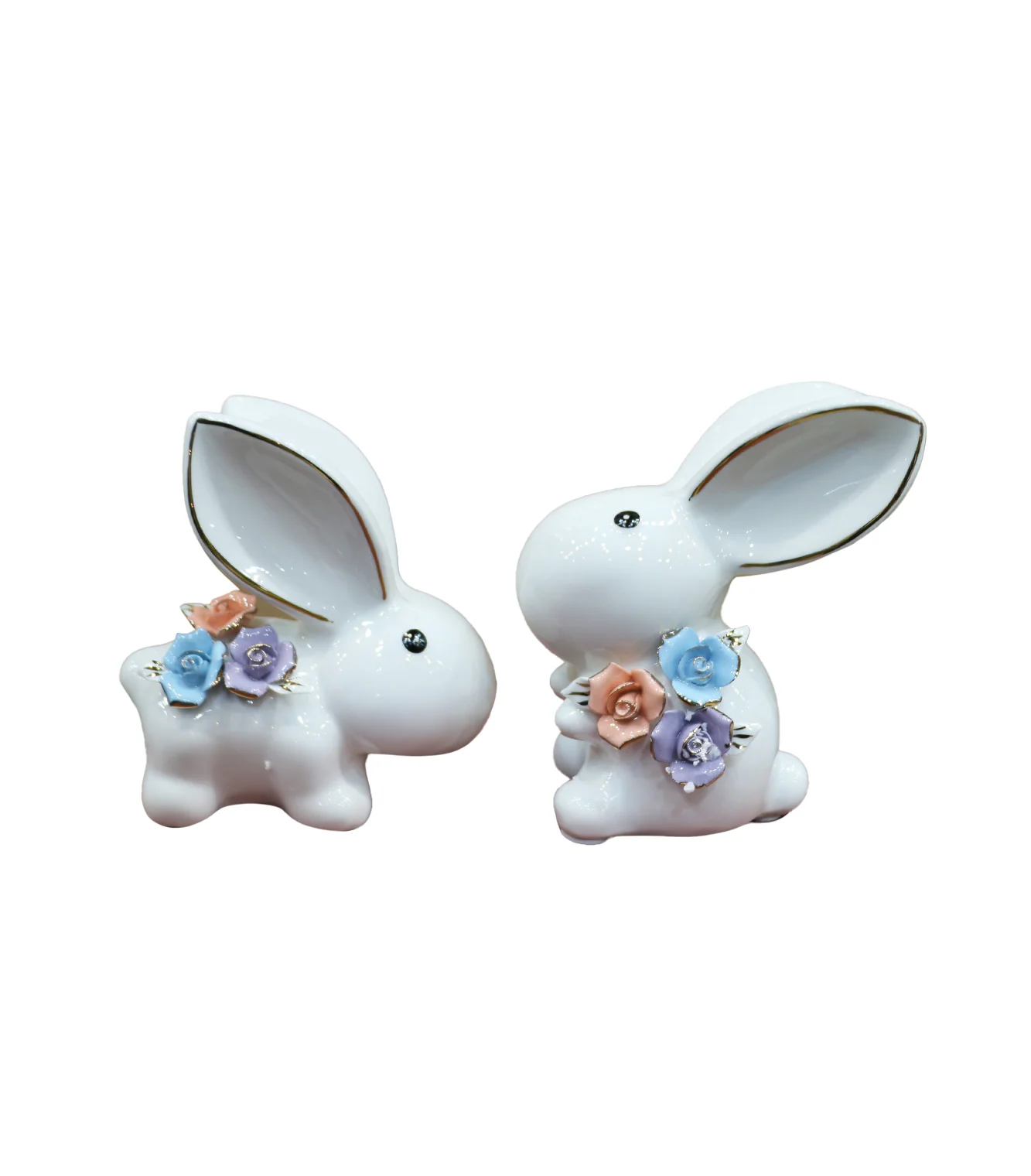 ceramic statue rabit embossed flower china d334 - Image 2
