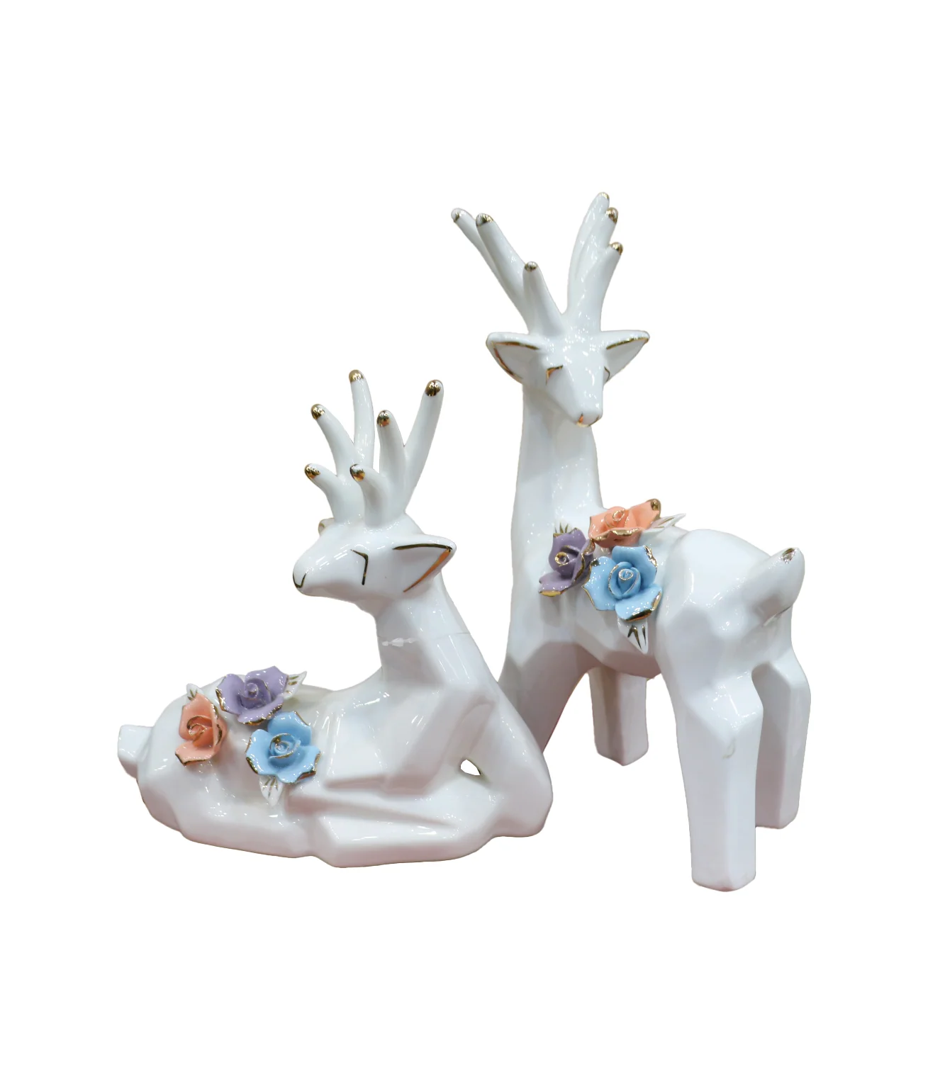 ceramic statue stag embossed flower china d332 - Image 2