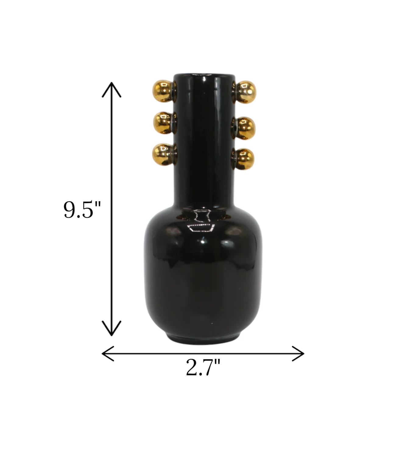 ceramic vase black small with golden dots china "9.5x2.7" - Image 2