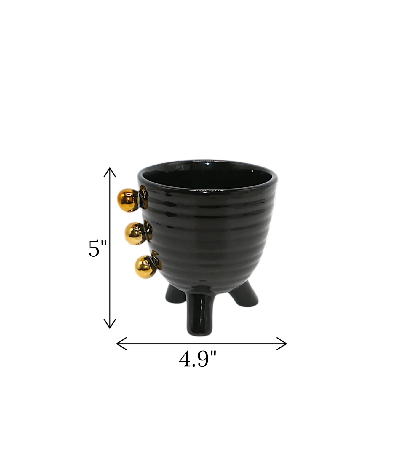 ceramic vase black with golden dots china "5x4.9" - Image 2