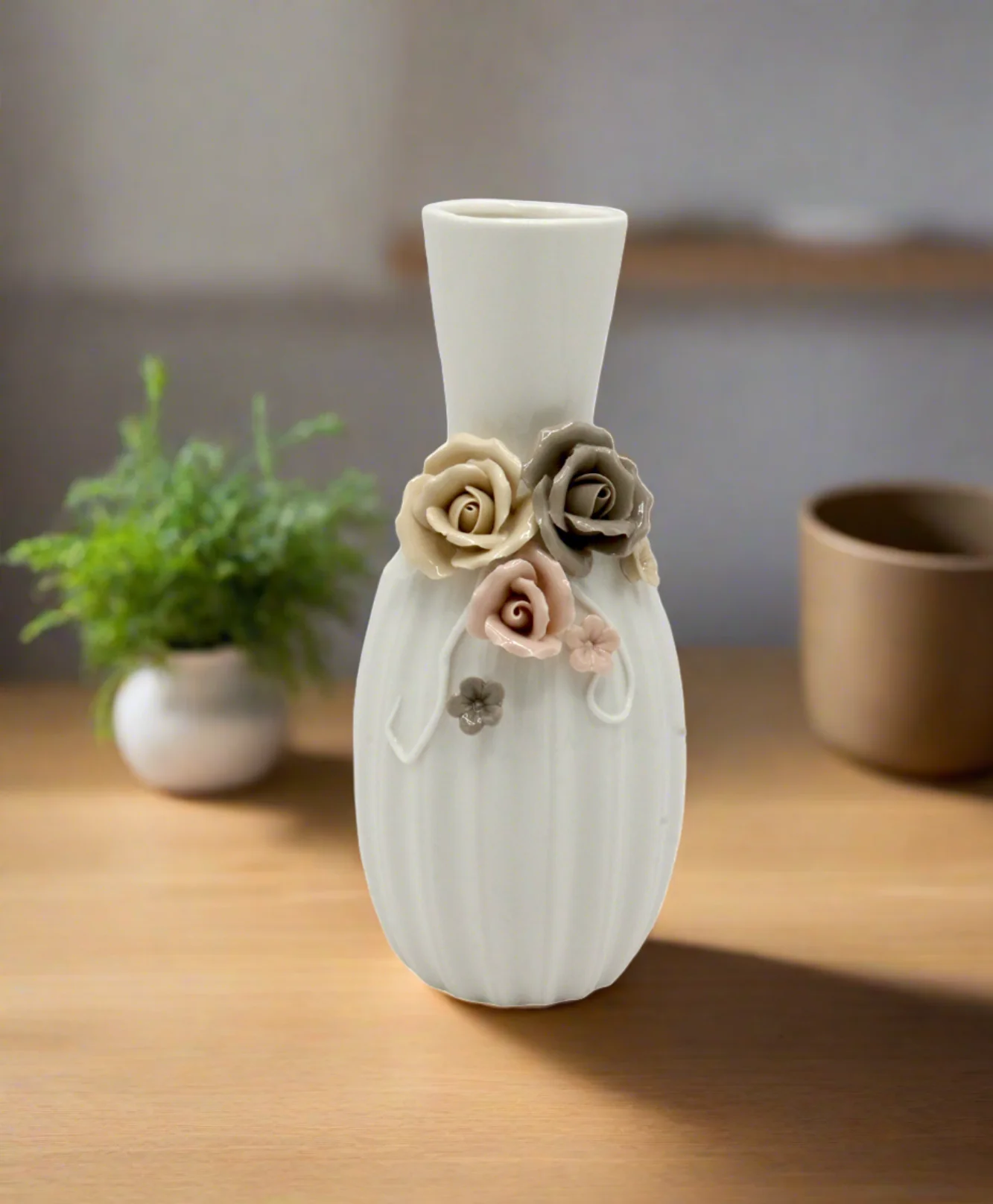 ceramic vase embosed 8''hx3.5" china d110