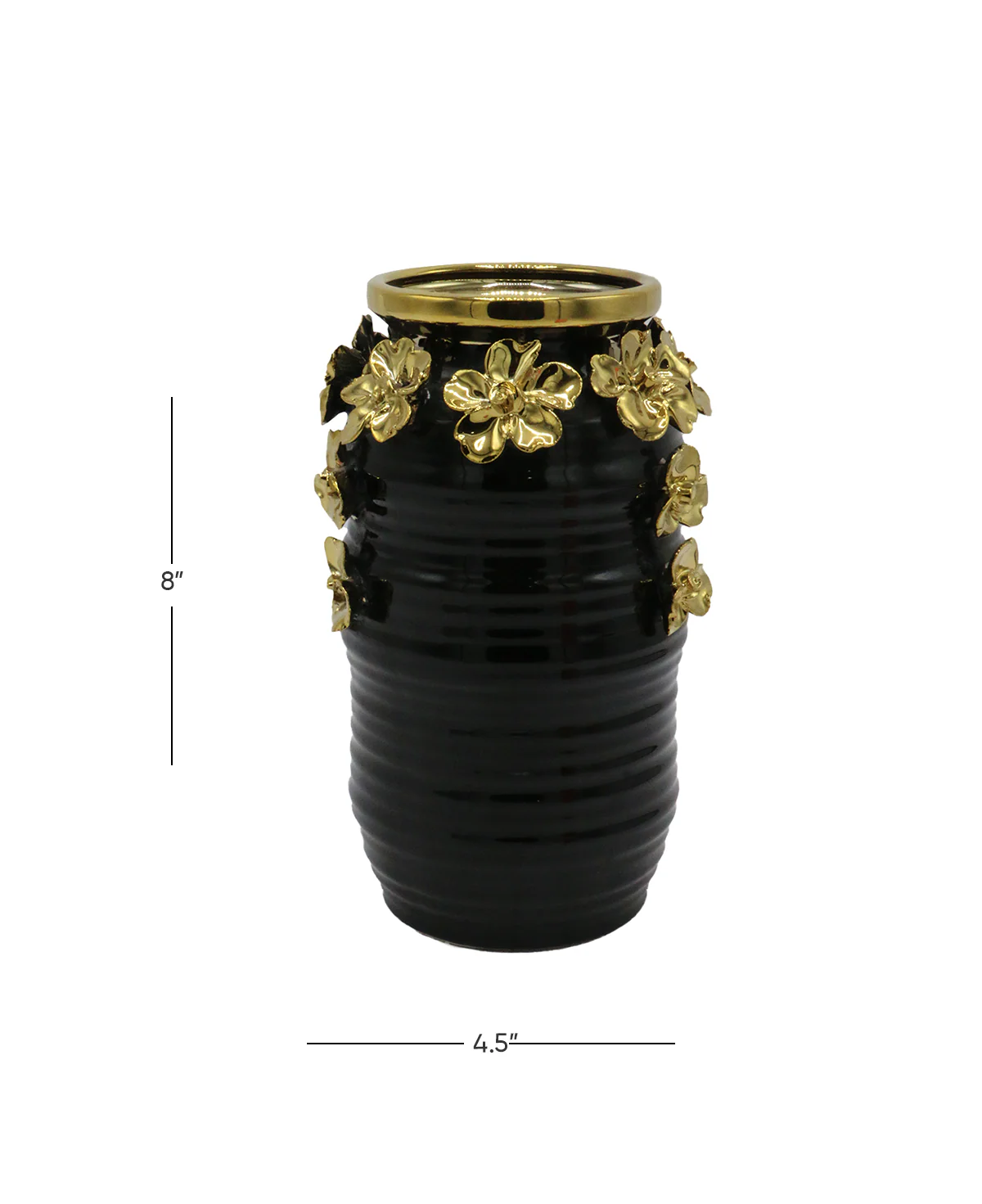 black ceramic vase embossed golden flower china 406 - Image 2