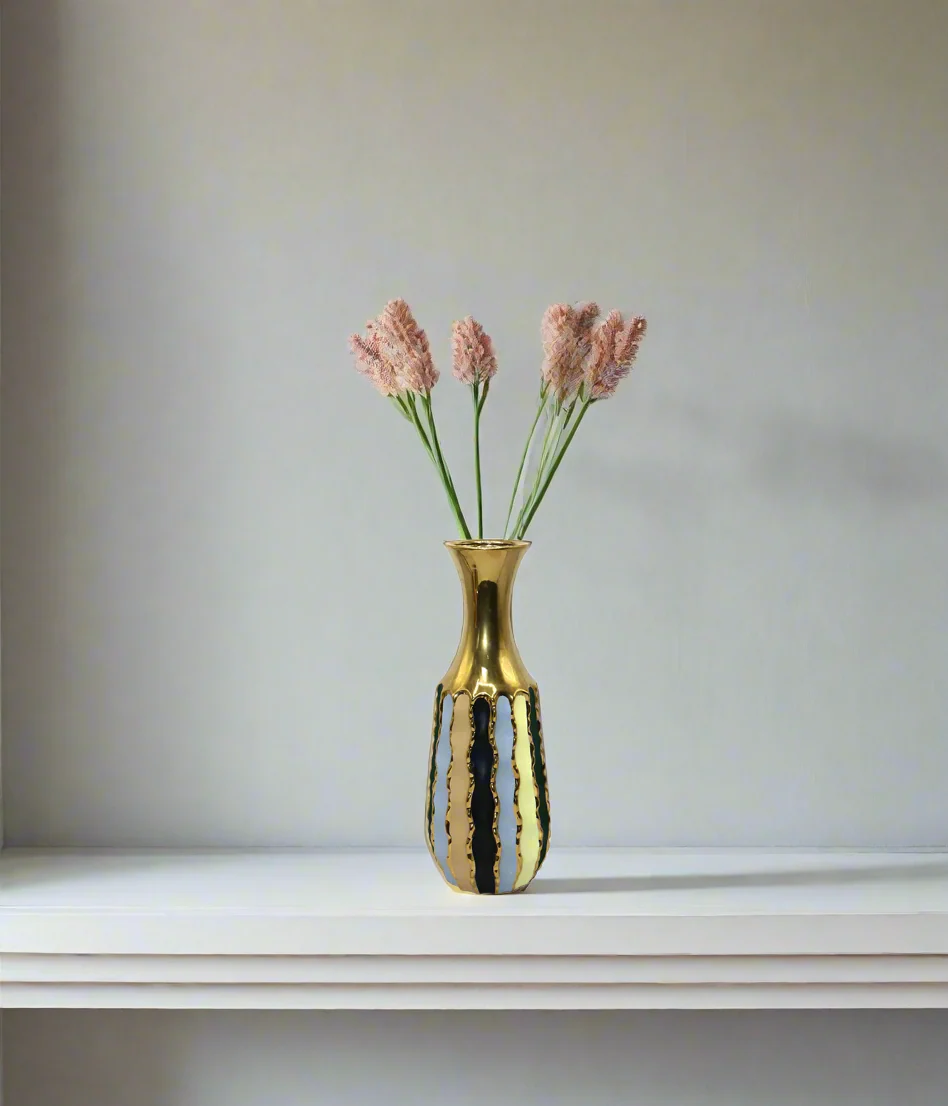 ceramic vase golden lines 16"x 5" china