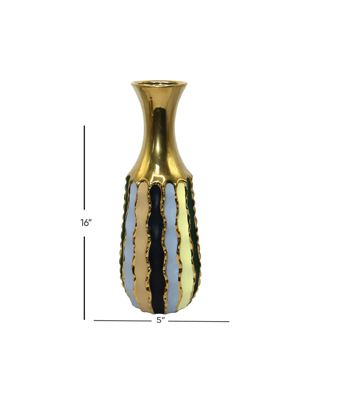ceramic vase golden lines 16"x 5" china - Image 2