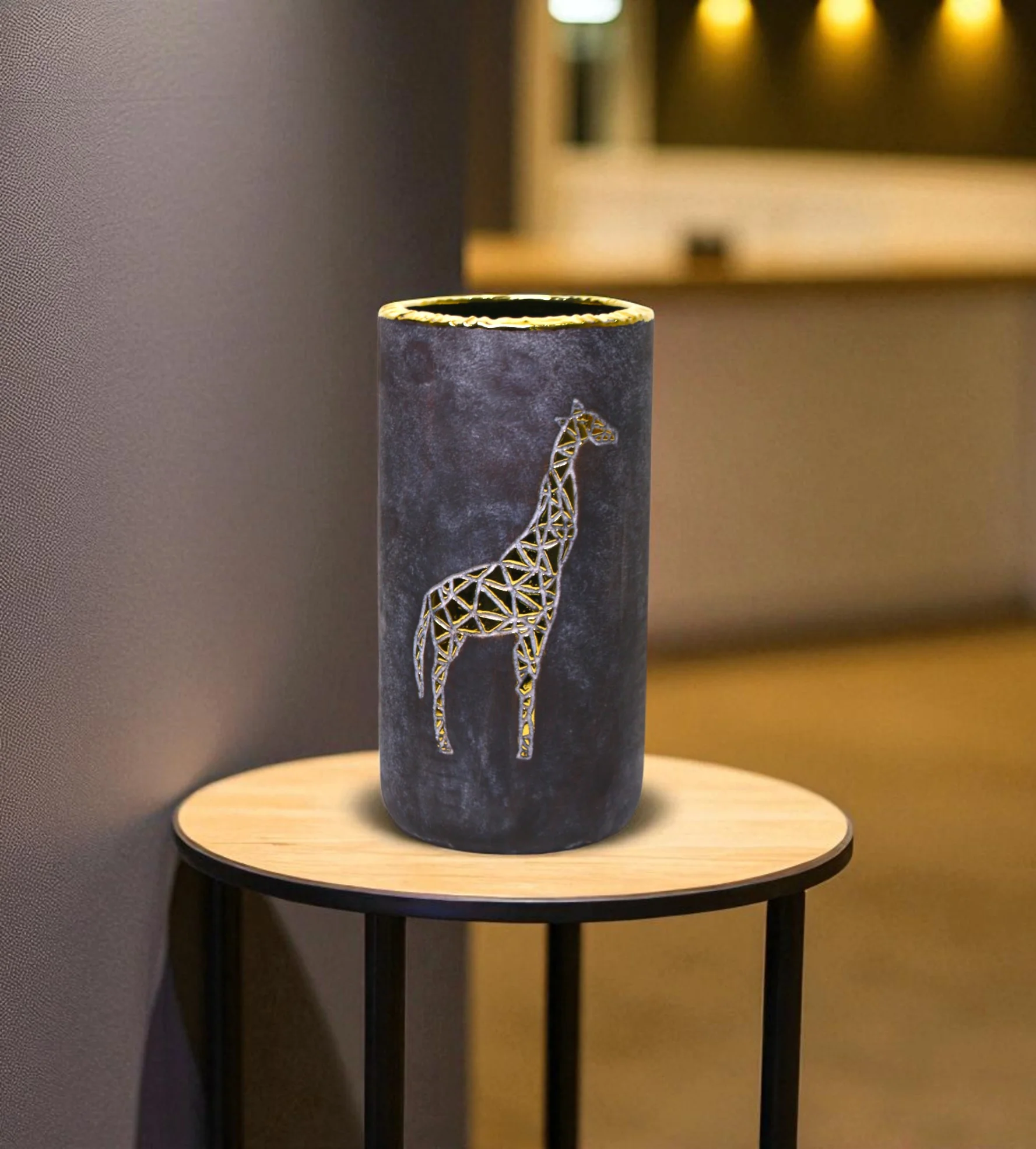 ceramic vase gray & golden giraffe china