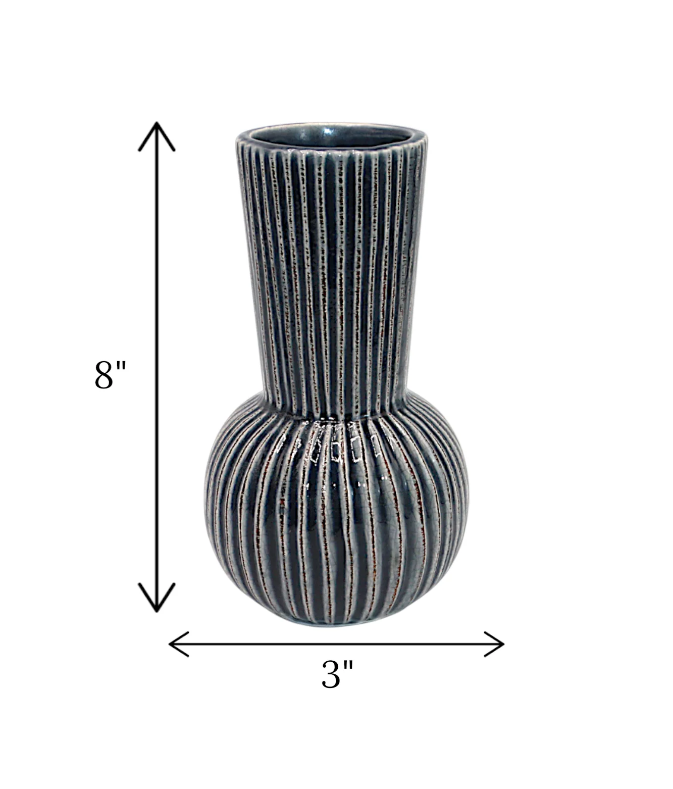 ceramic vase gray with brown lining china "8x3' - Image 2