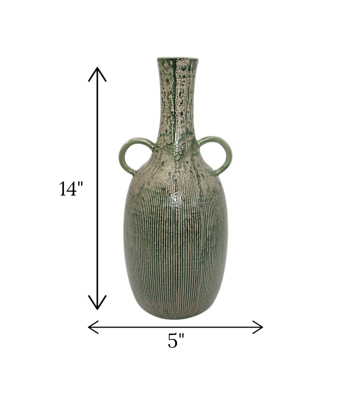 ceramic vase green textured with handle china "14x5" - Image 2