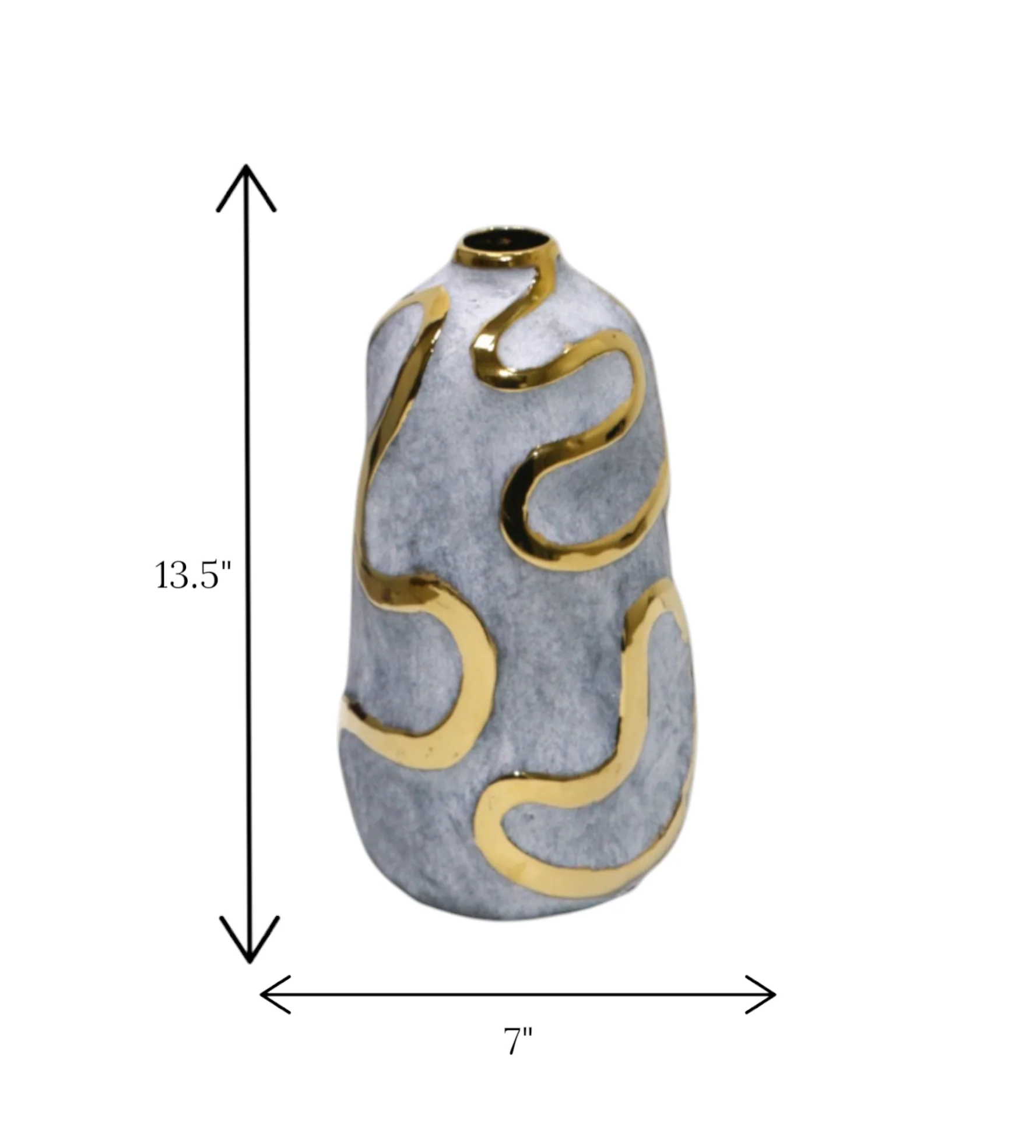 ceramic vase grey & golden wavy lines large china - Image 2