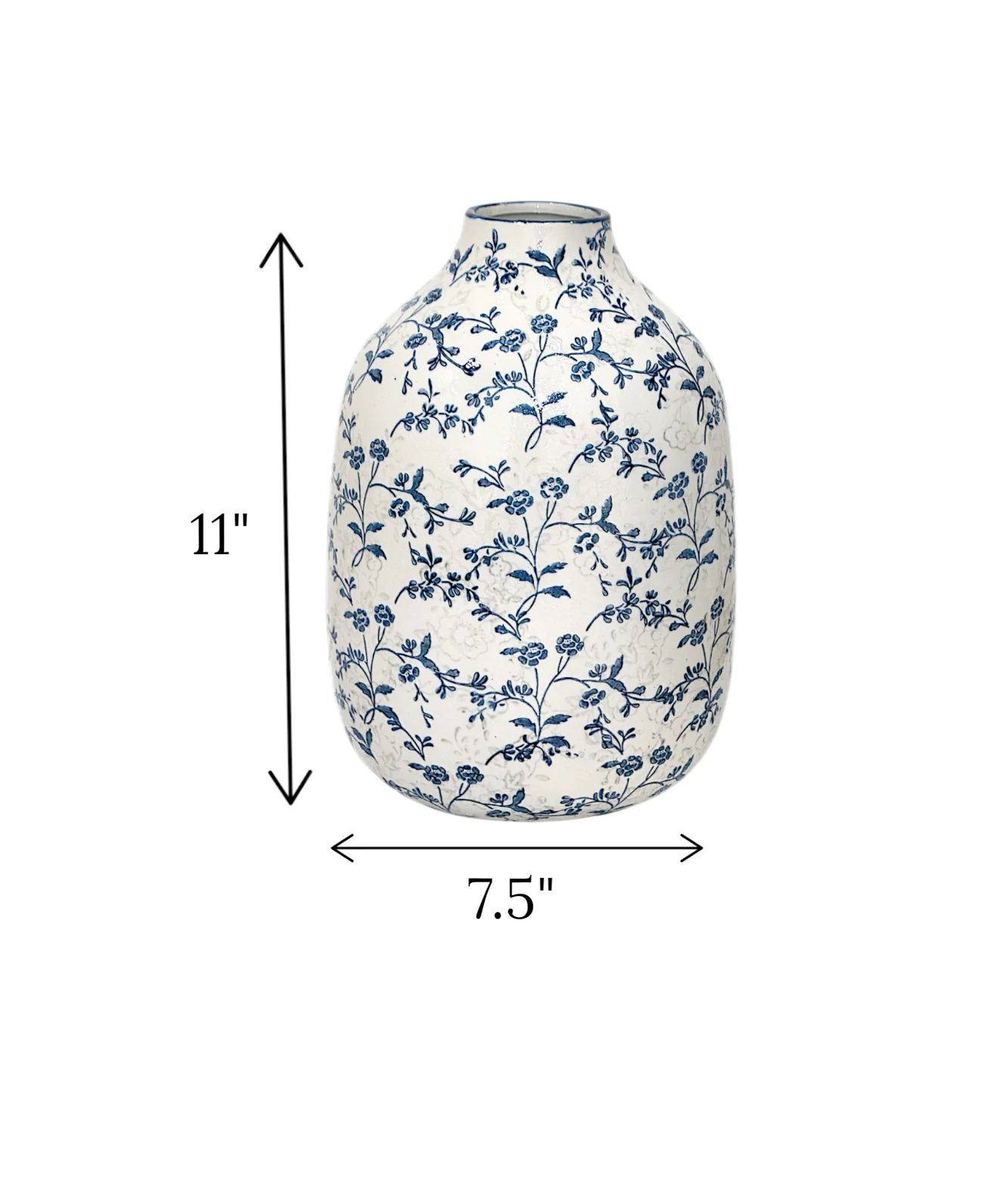 ceramic vase oval white & blue china 11x7.5 - Image 2