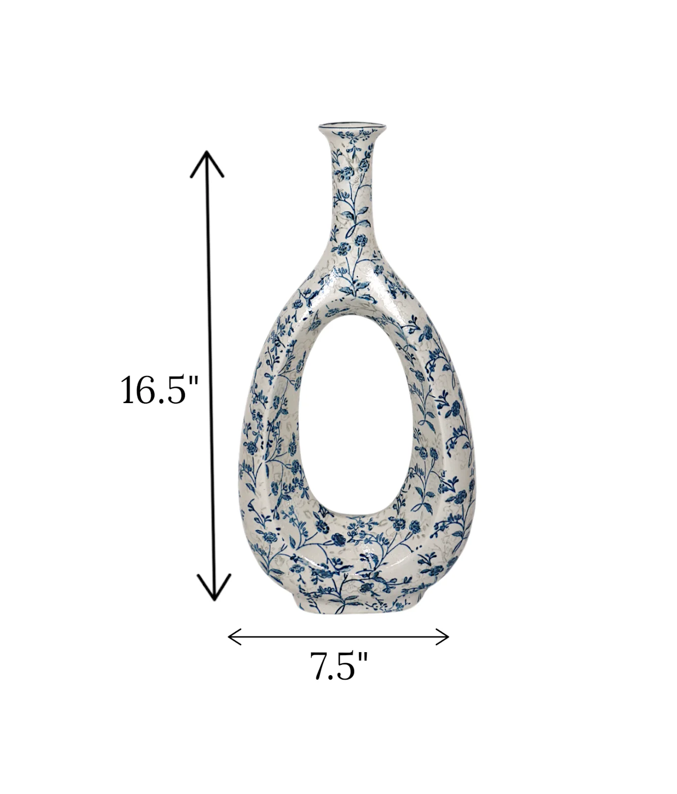 ceramic vase oval white & blue china 16.5x7.5 - Image 2