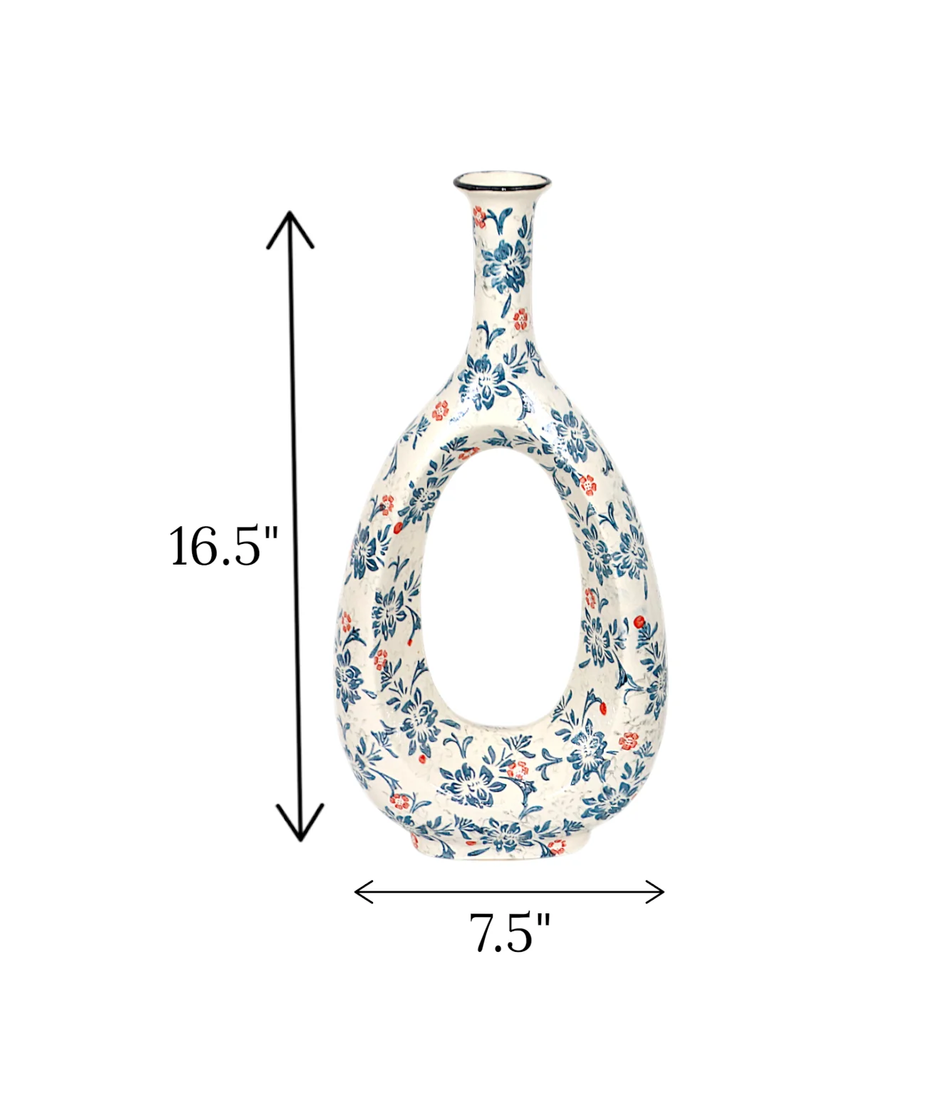 ceramic vase oval white & blue china 16.5x7.5 - Image 2