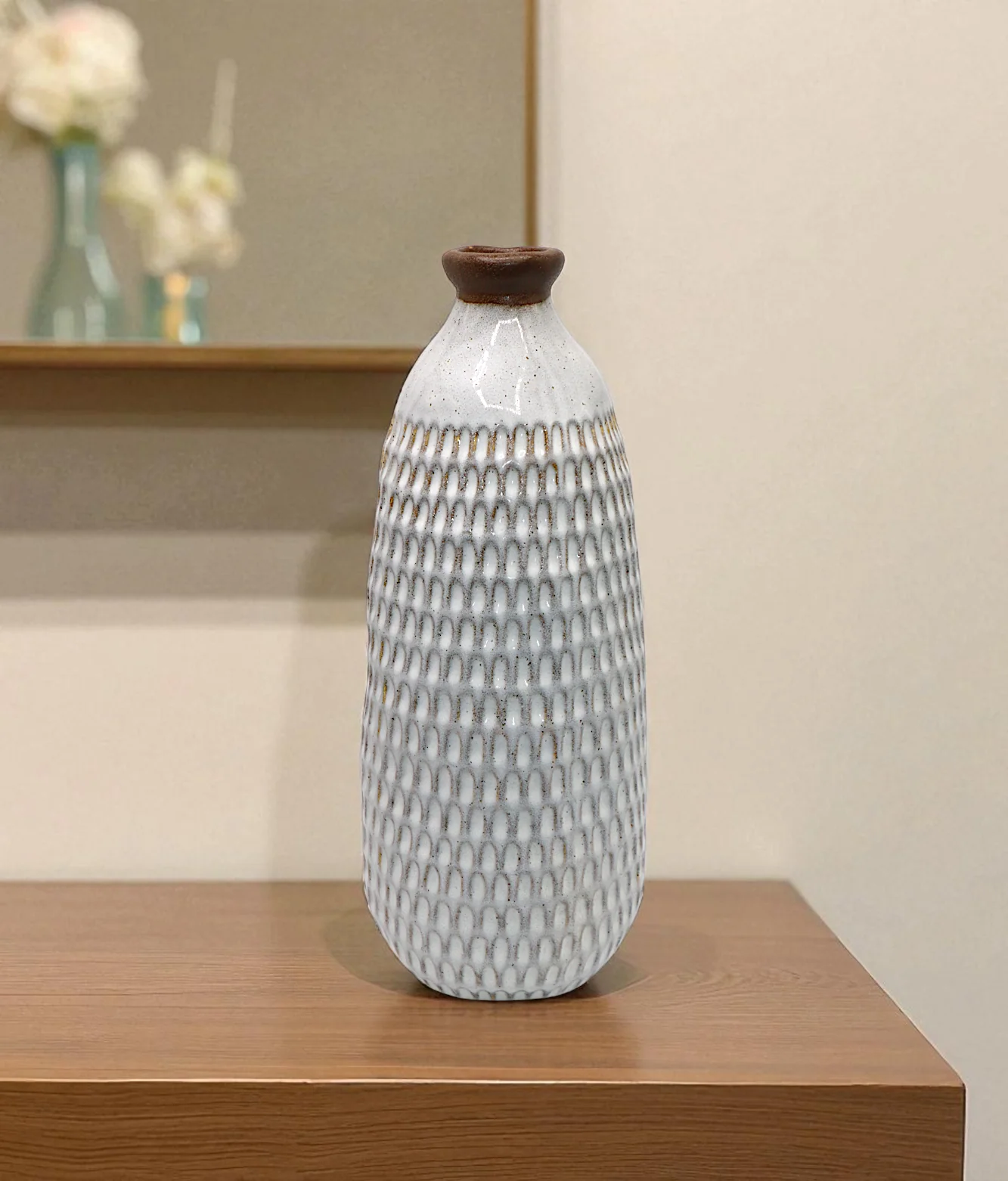 ceramic vase textured grey large china "16x4.7"
