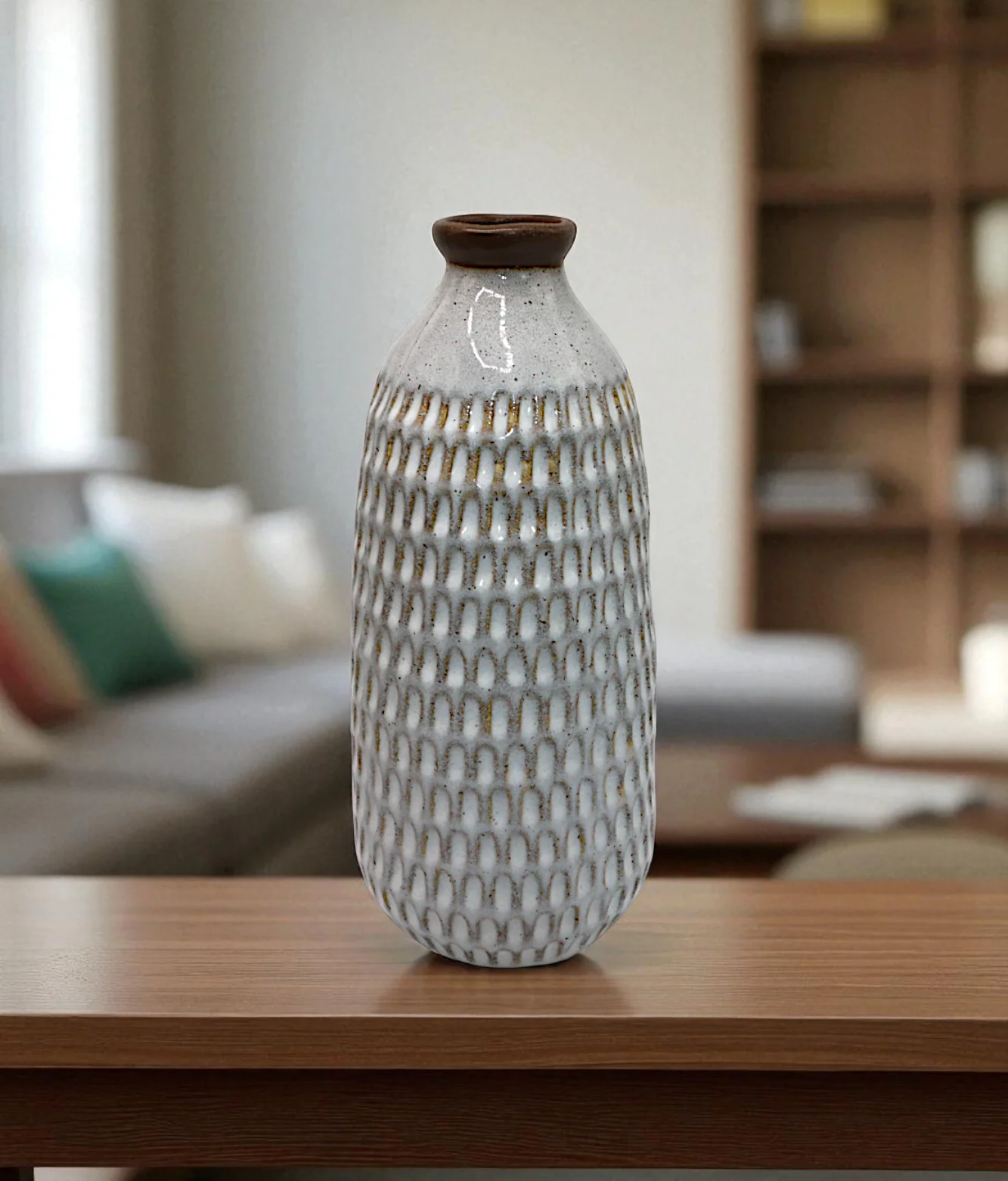 ceramic vase textured grey small china "12x4"
