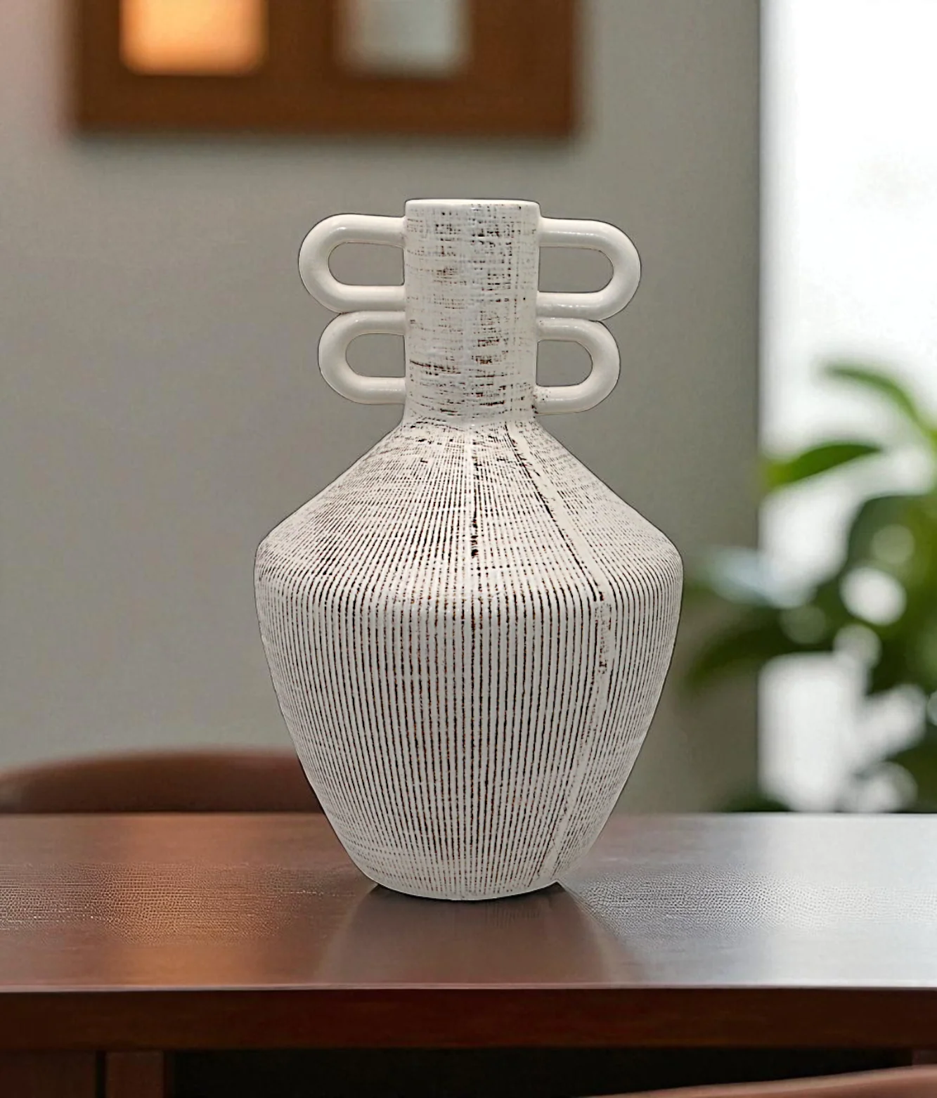 ceramic vase textured surahi white china "11x6"