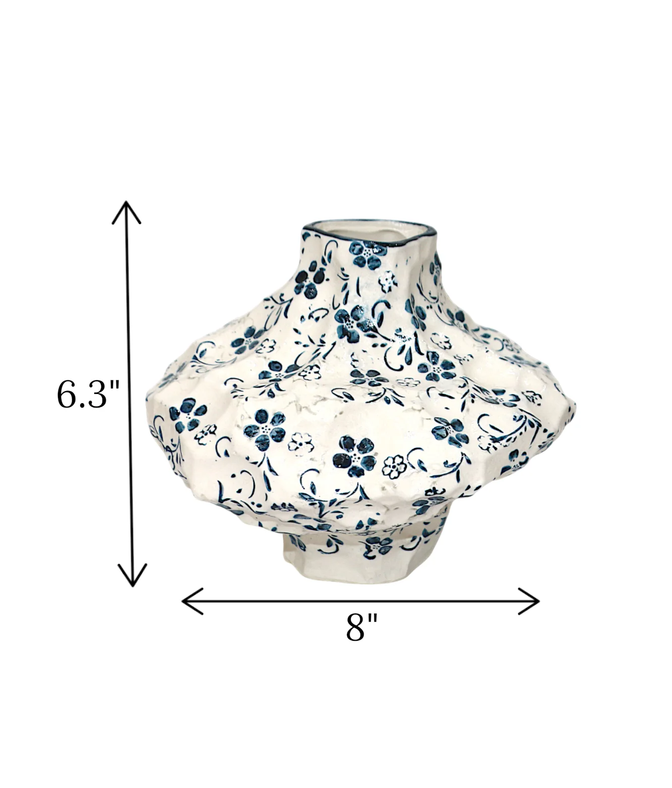 ceramic vase white & blue china 6.3x8 - Image 2