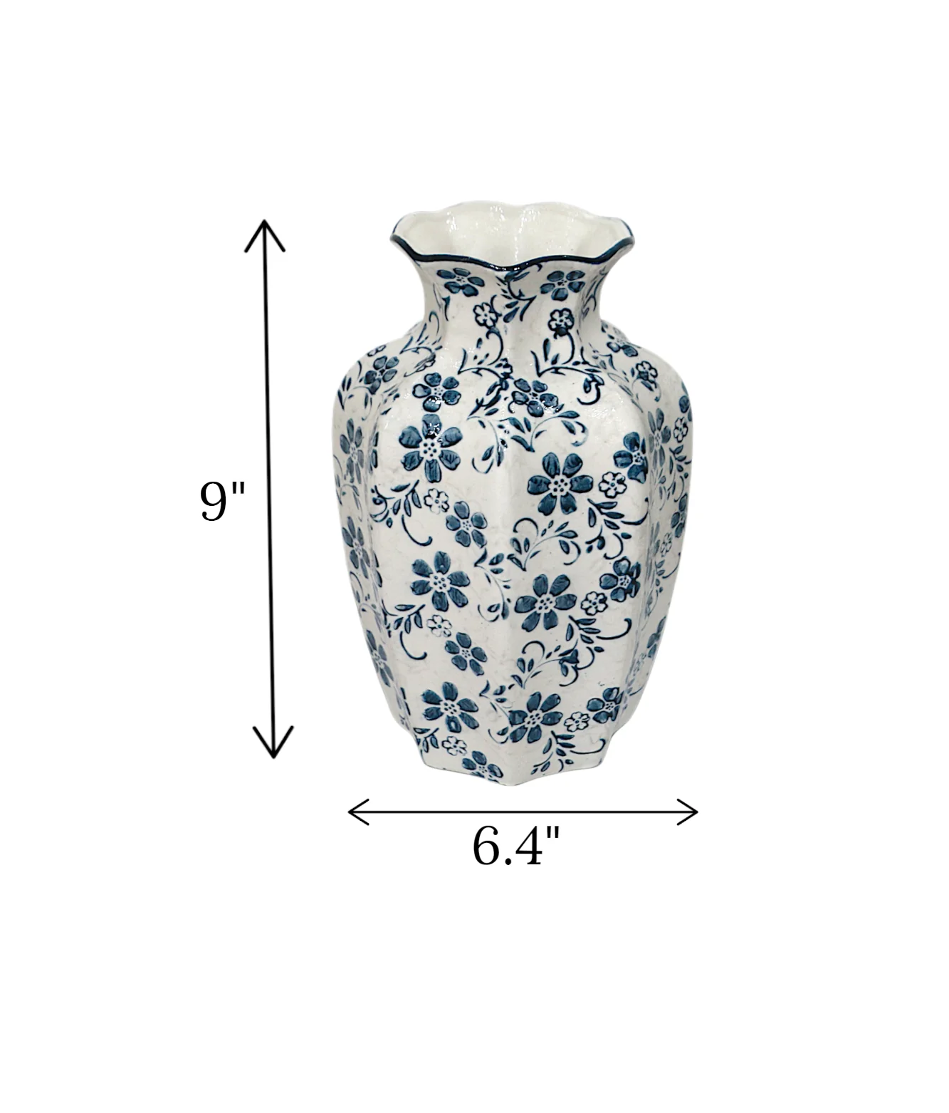ceramic vase white & blue china 9x6.4 - Image 2