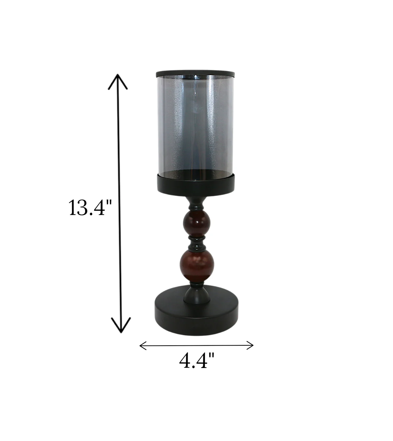 decorative glass candle holder 2 wood ring black china "13.4x4.4" - Image 2