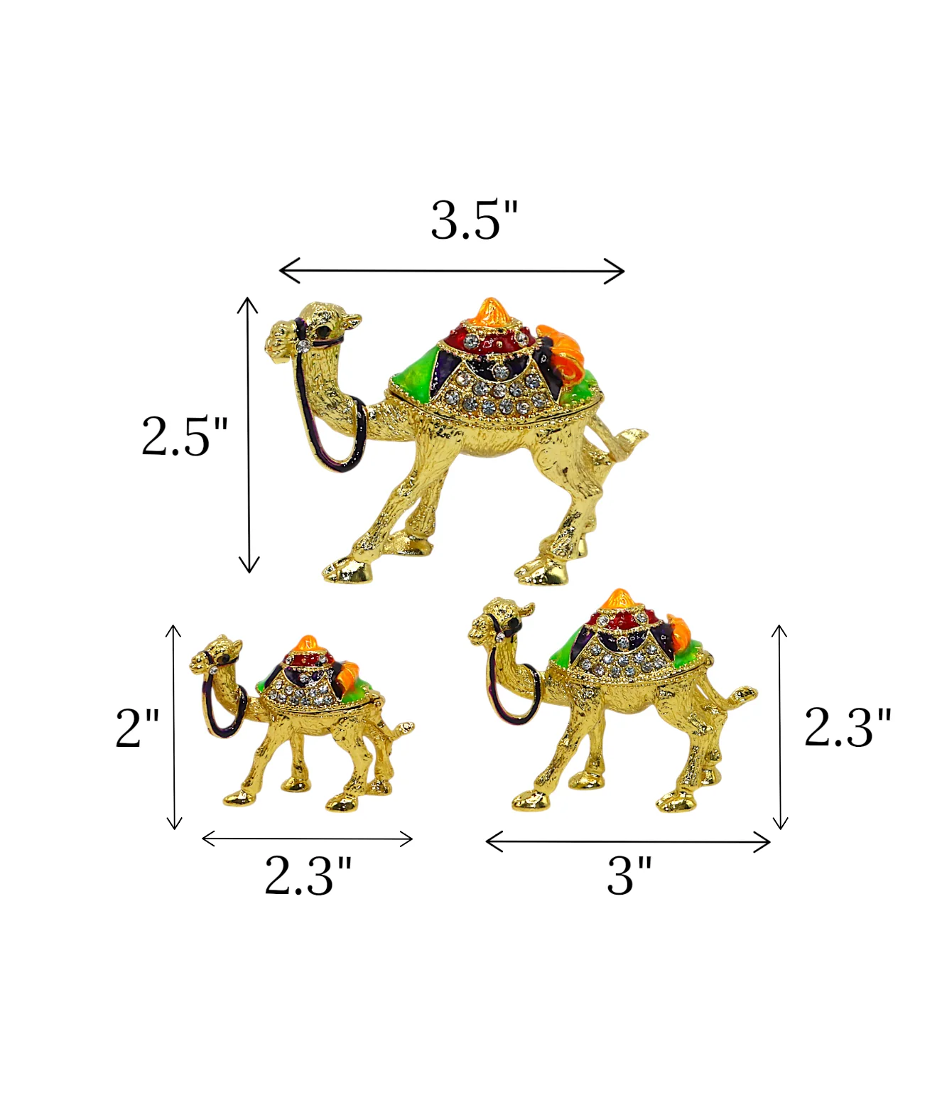 decorative metal camel 3pc golden china (l"2.5x3.5"m"2.3x3"s"2x2.3") - Image 2