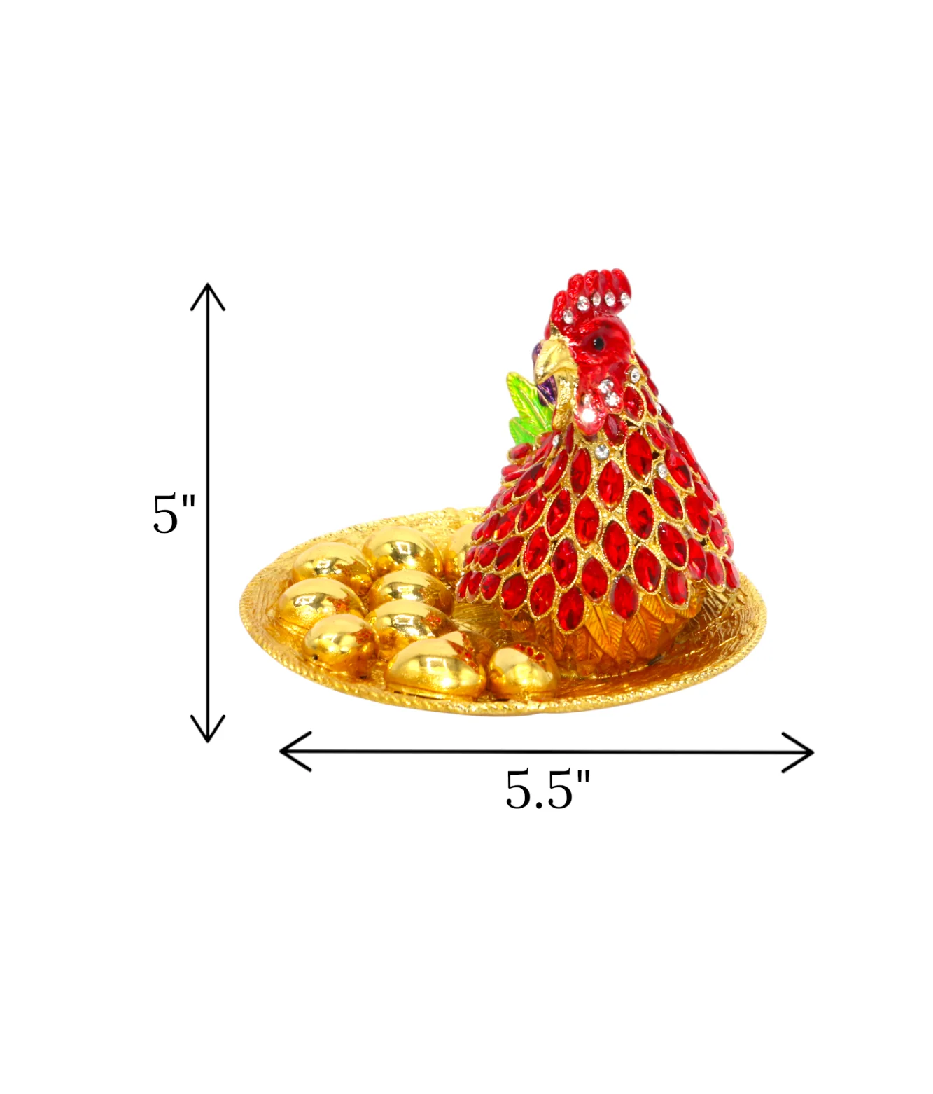 decorative metal hen & 10 eggs red & golden large china "5x5.5" - Image 2