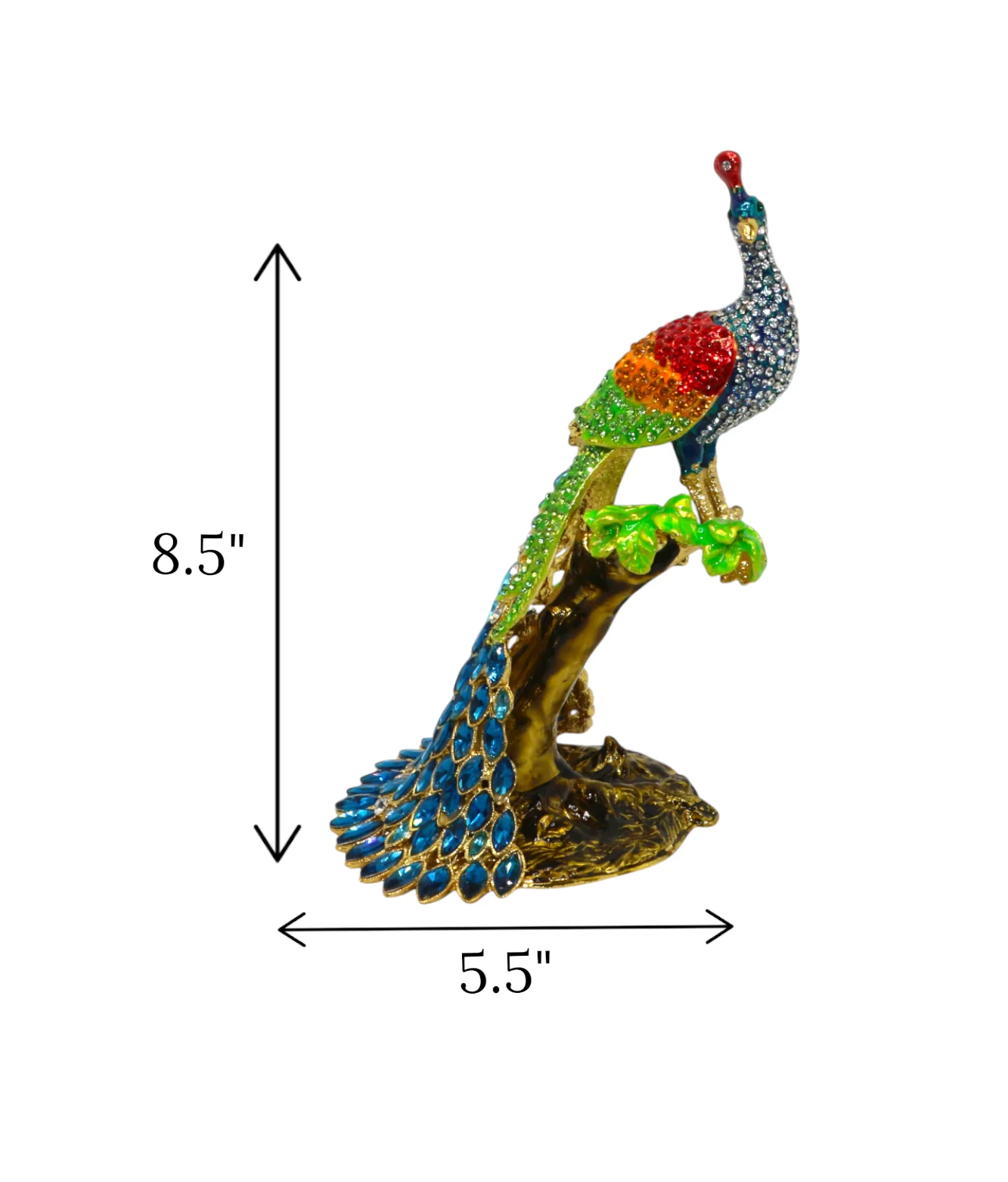 decorative metal peacock sit on tree blue china "8.5x5.5" - Image 2
