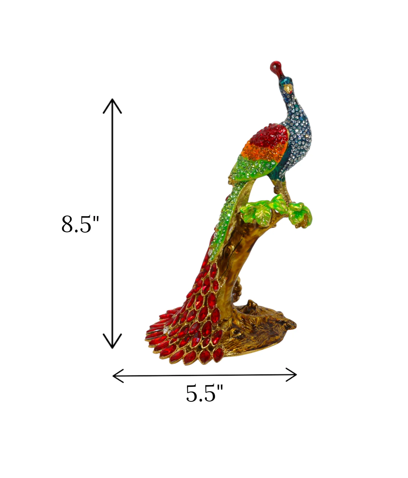 decorative metal peacock sit on tree red china "8.5x5.5" - Image 2