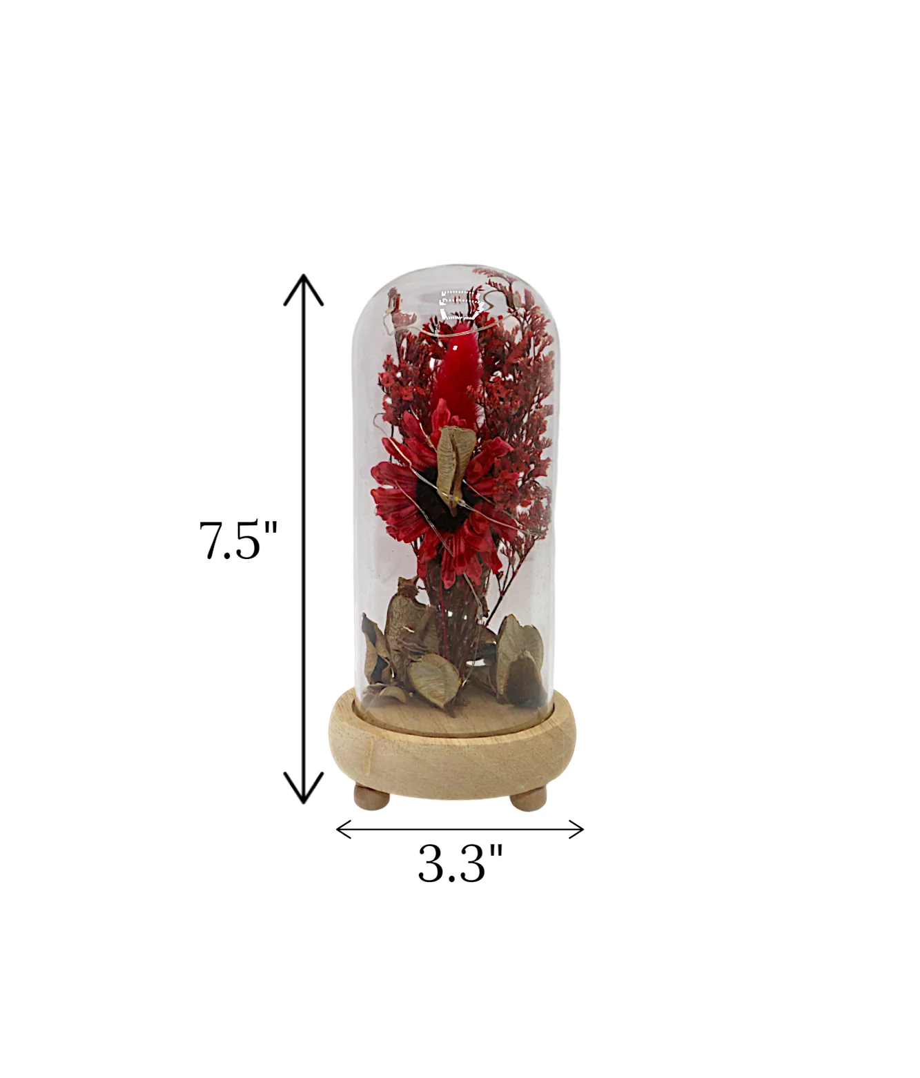 dry flower in glass red china "7.5x3.3" - Image 2