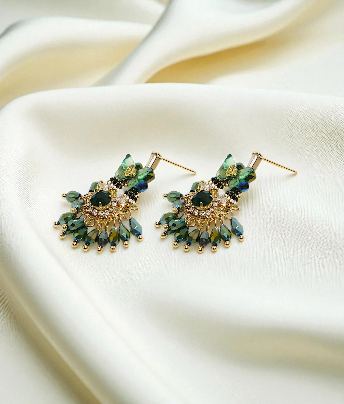 ear ring gold plated crystal pearls with stone china - Image 2