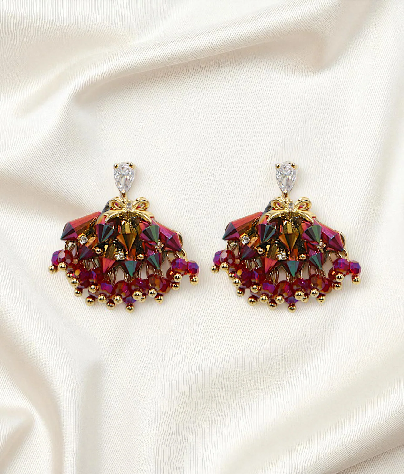 ear ring gold plated crystal pearls with stone china - Image 2