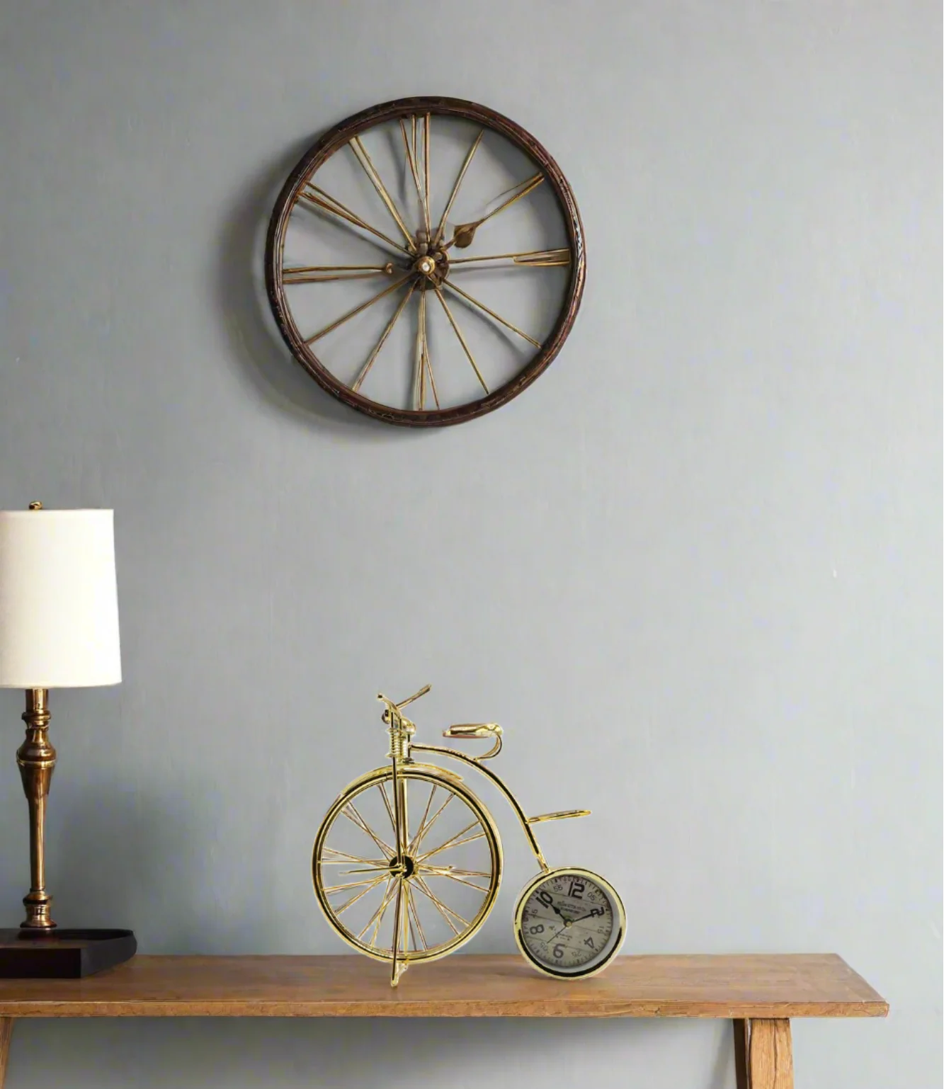 fancy table clock & cycle big wheel 10.5"x12" d1907
