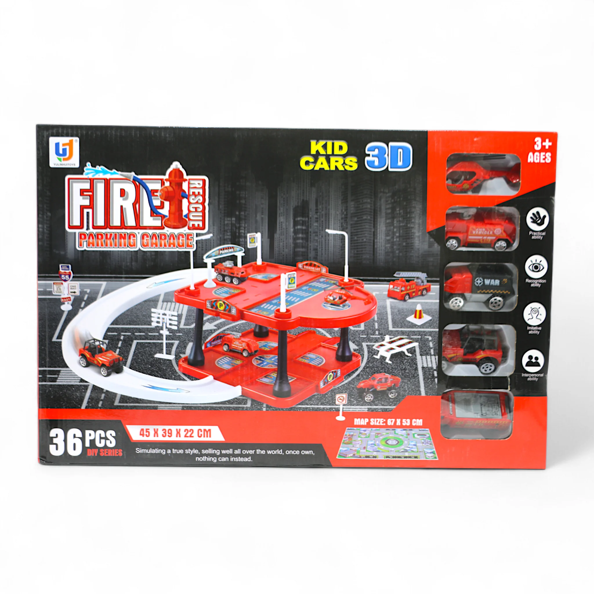 fire rescue parking track set 36pc with 5 vehicles 45x39x22cm t922 - Image 2