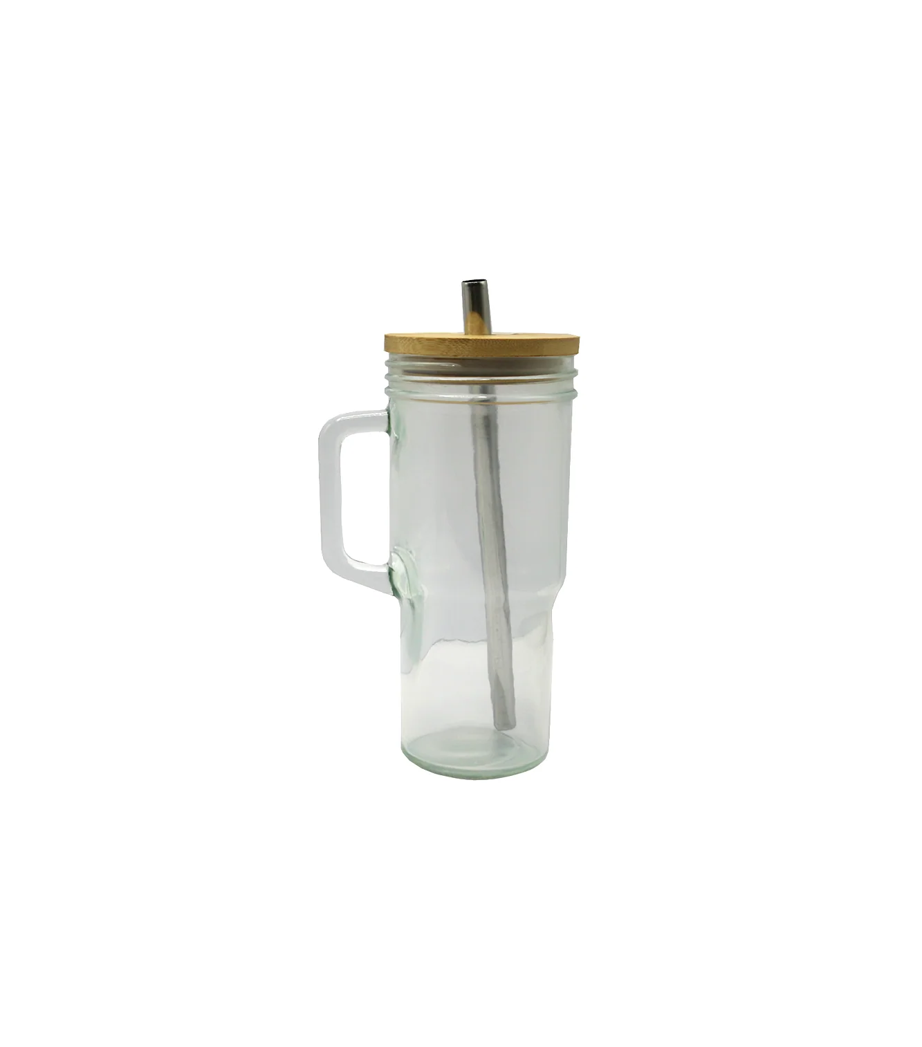glass mason mug with steel straw large china - Image 2