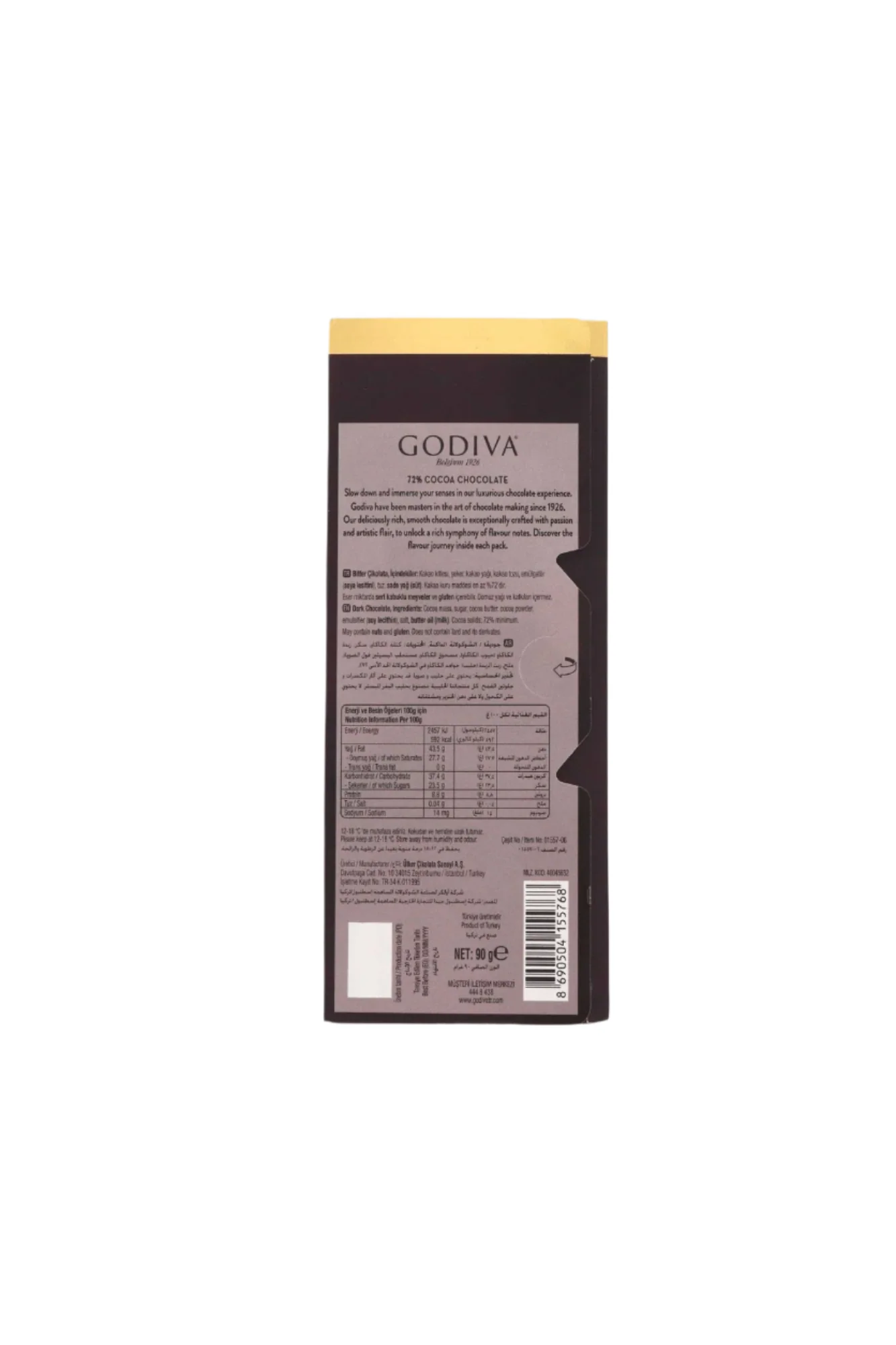 godiva 72% cocoa dark chocolate 90g - Image 2