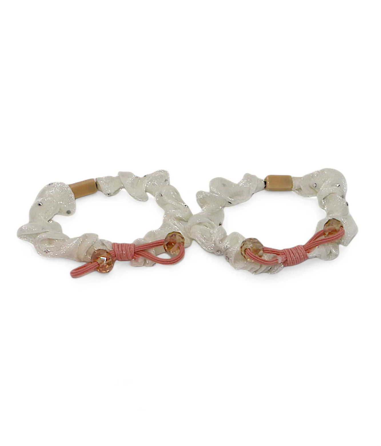 hair tie pair mix color organza with crystal pearls - Image 2
