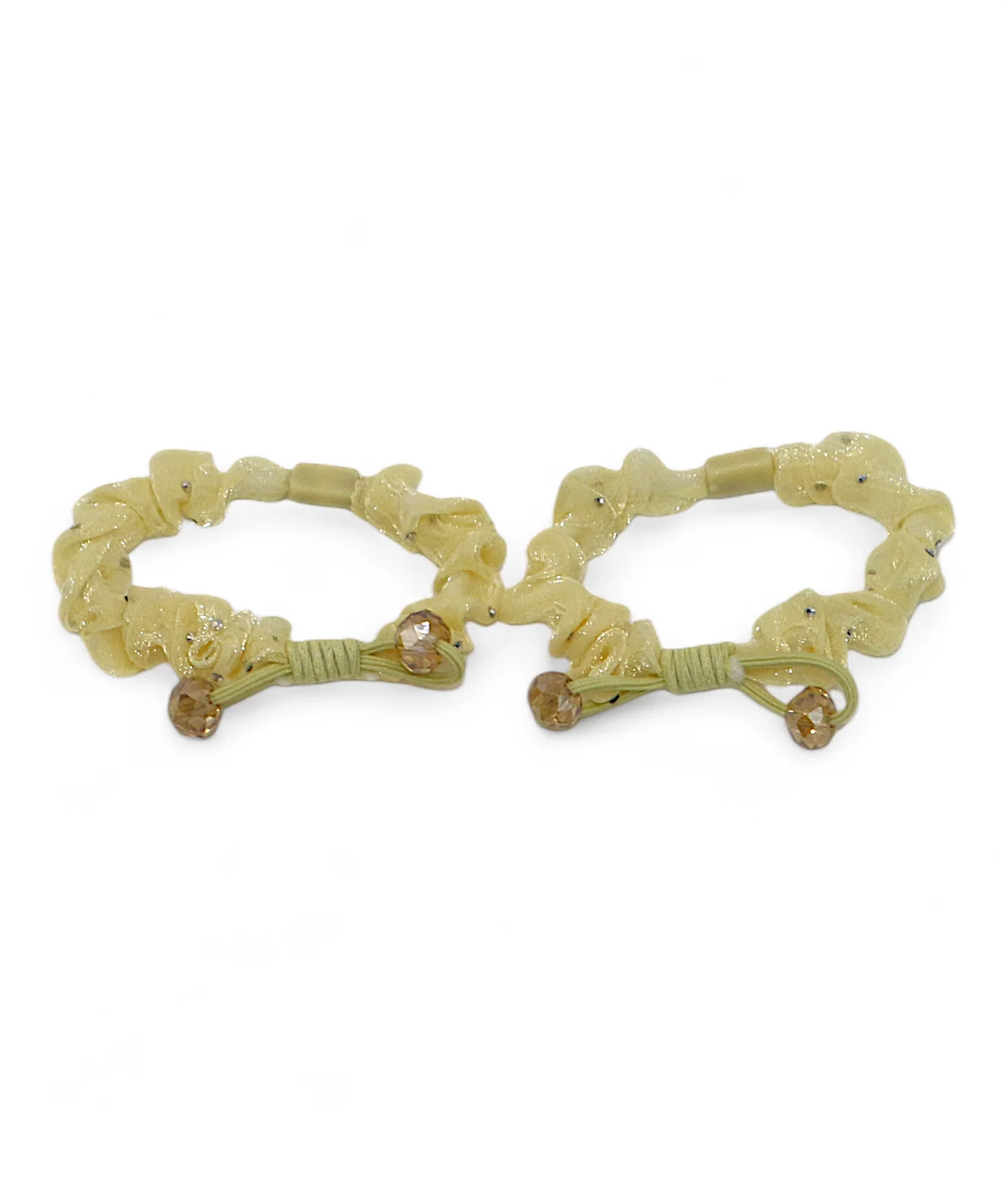 hair tie pair mix color organza with crystal pearls - Image 3