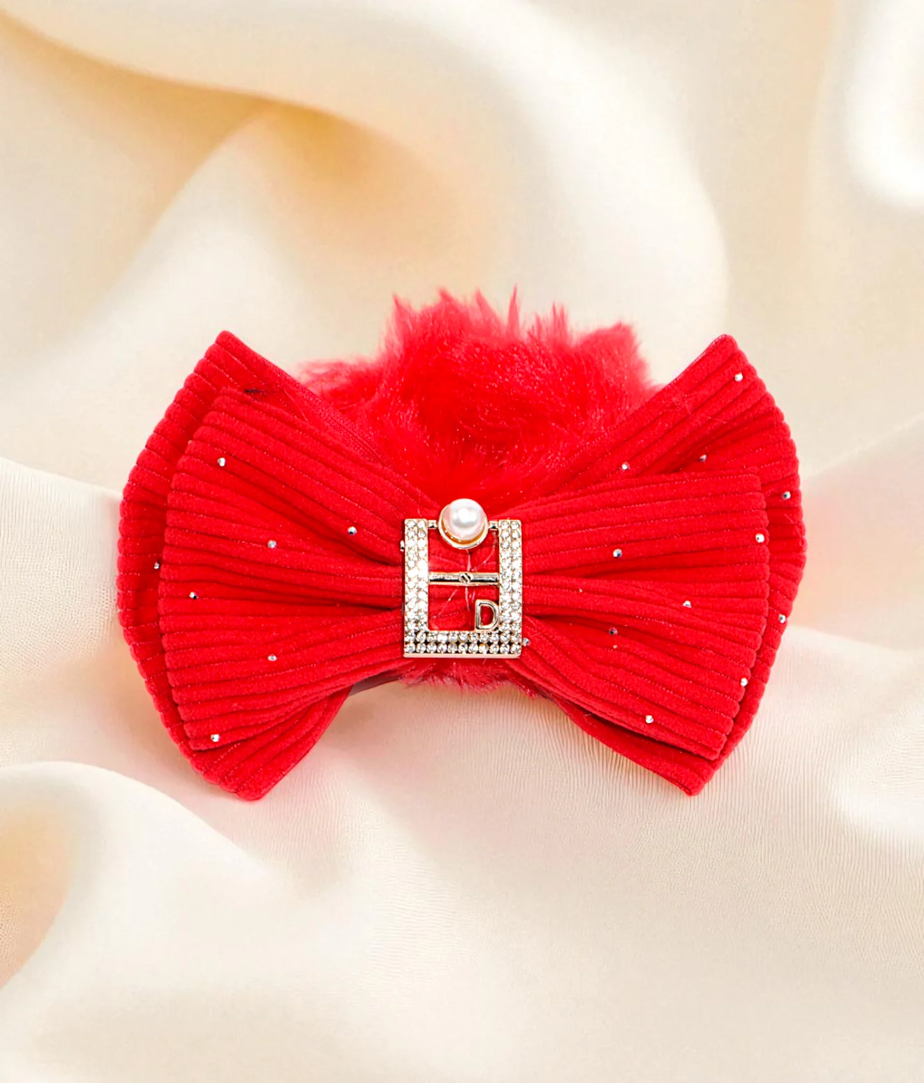 hair tie soft furr with bow mix color - Image 2