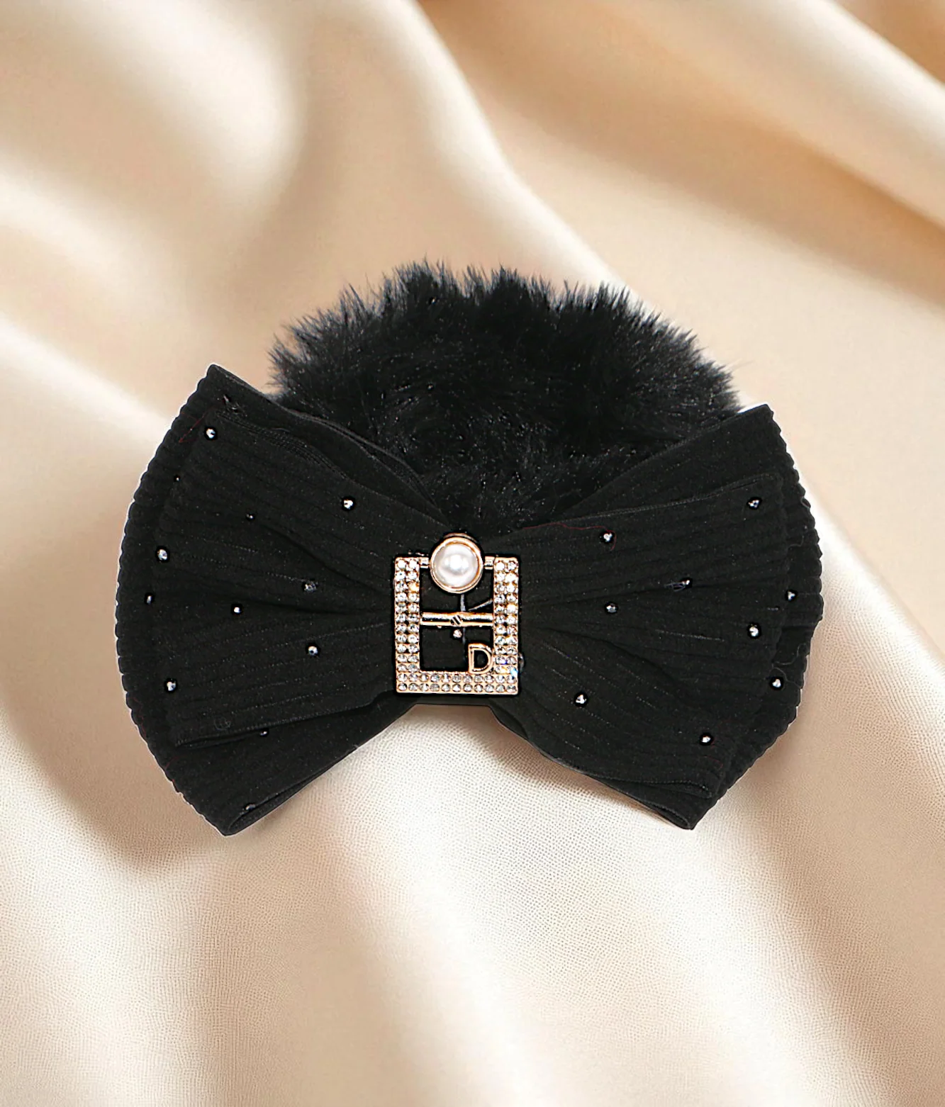 hair tie soft furr with bow mix color - Image 3