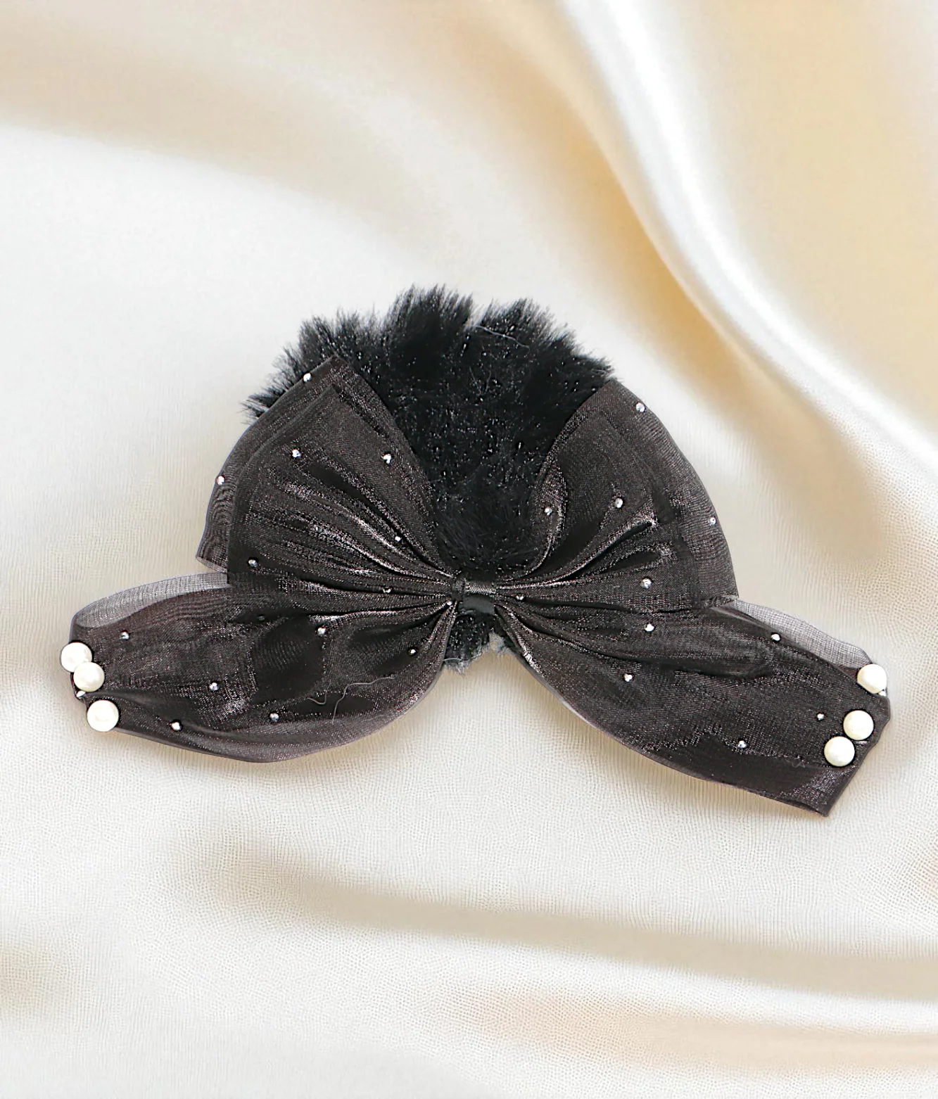 hair tie soft furr with silky bow mix color - Image 5