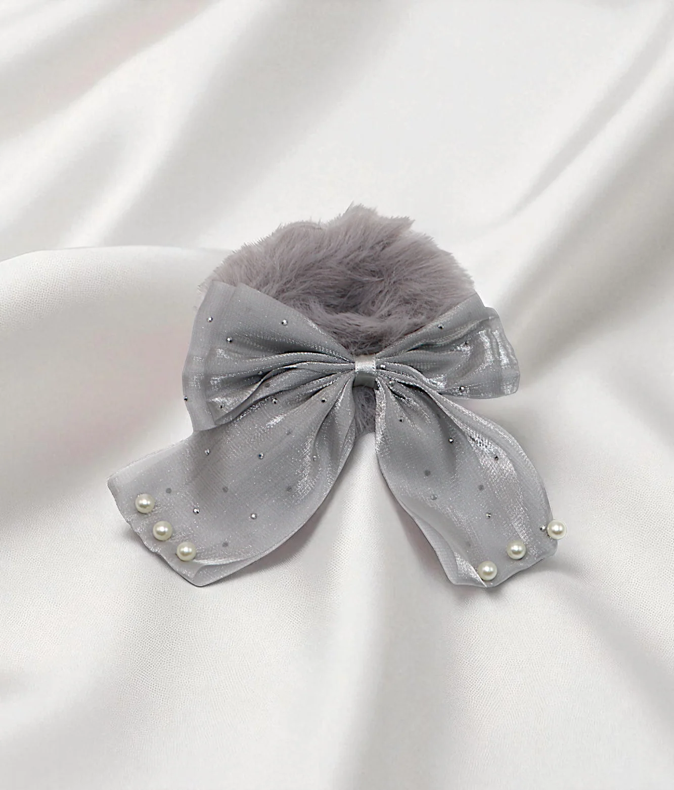 hair tie soft furr with silky bow mix color - Image 6