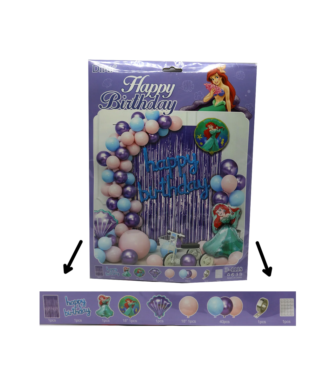 happy birthday theme mermaid foil & metallic balloon 39pc