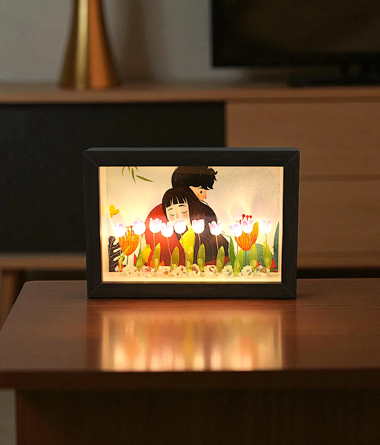 led photo frame with purple flower china "4.7x7"