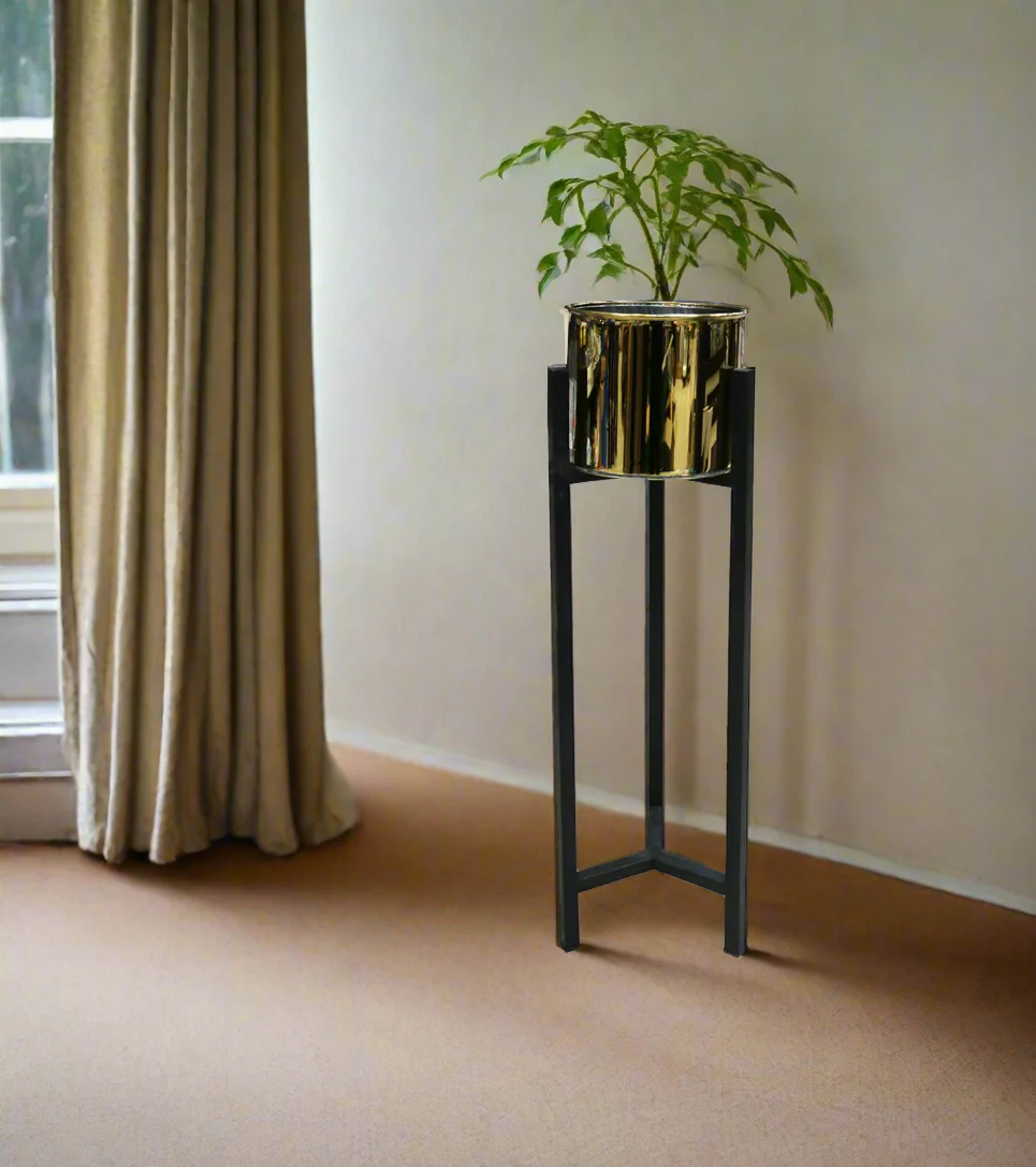 metal planter golden with stand large 32"