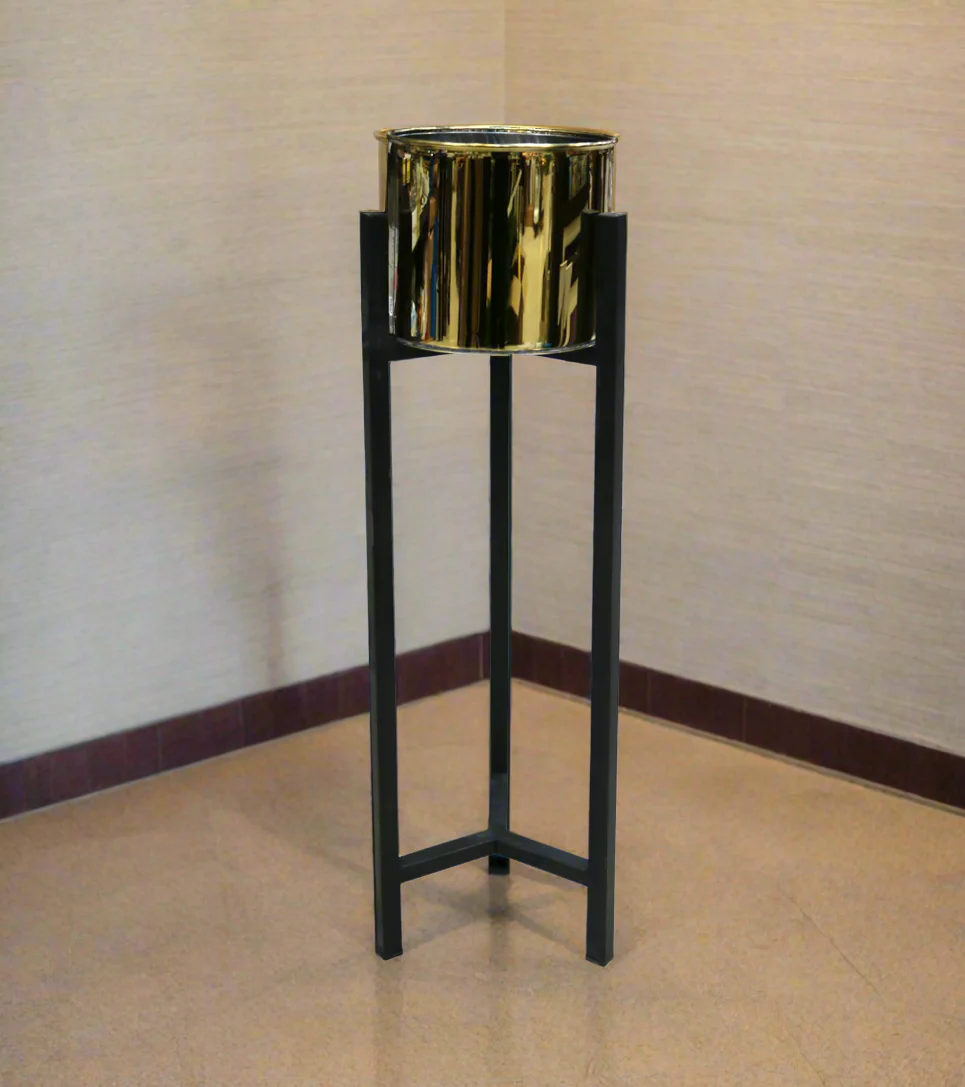 metal planter golden with stand large 34"