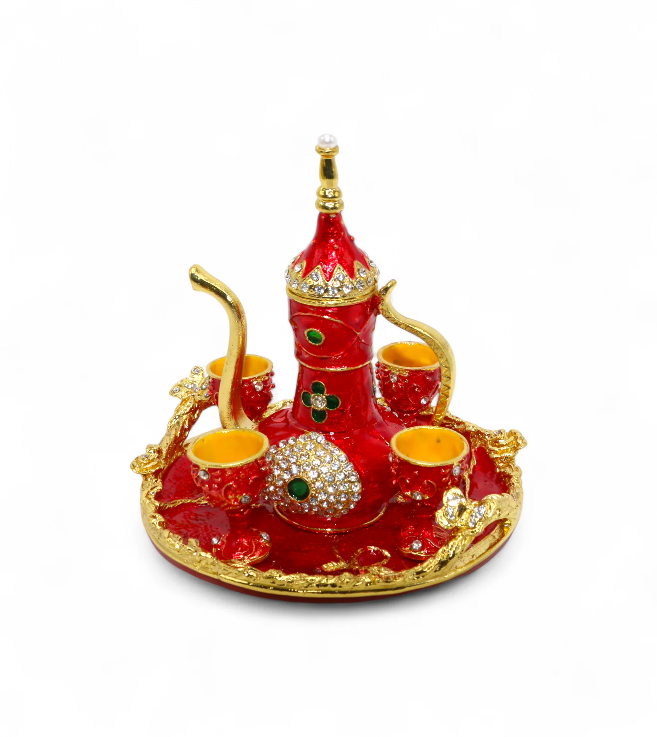 metal turkish mini tea set 4 glass red china "5.5x5.5"