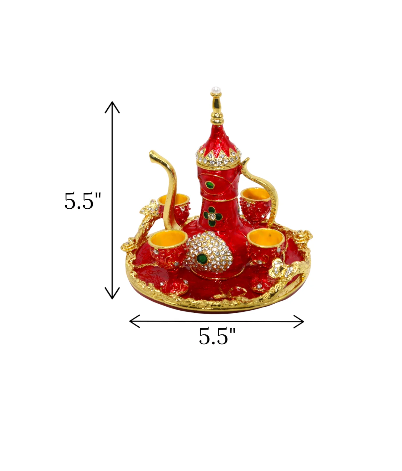 metal turkish mini tea set 4 glass red china "5.5x5.5" - Image 2